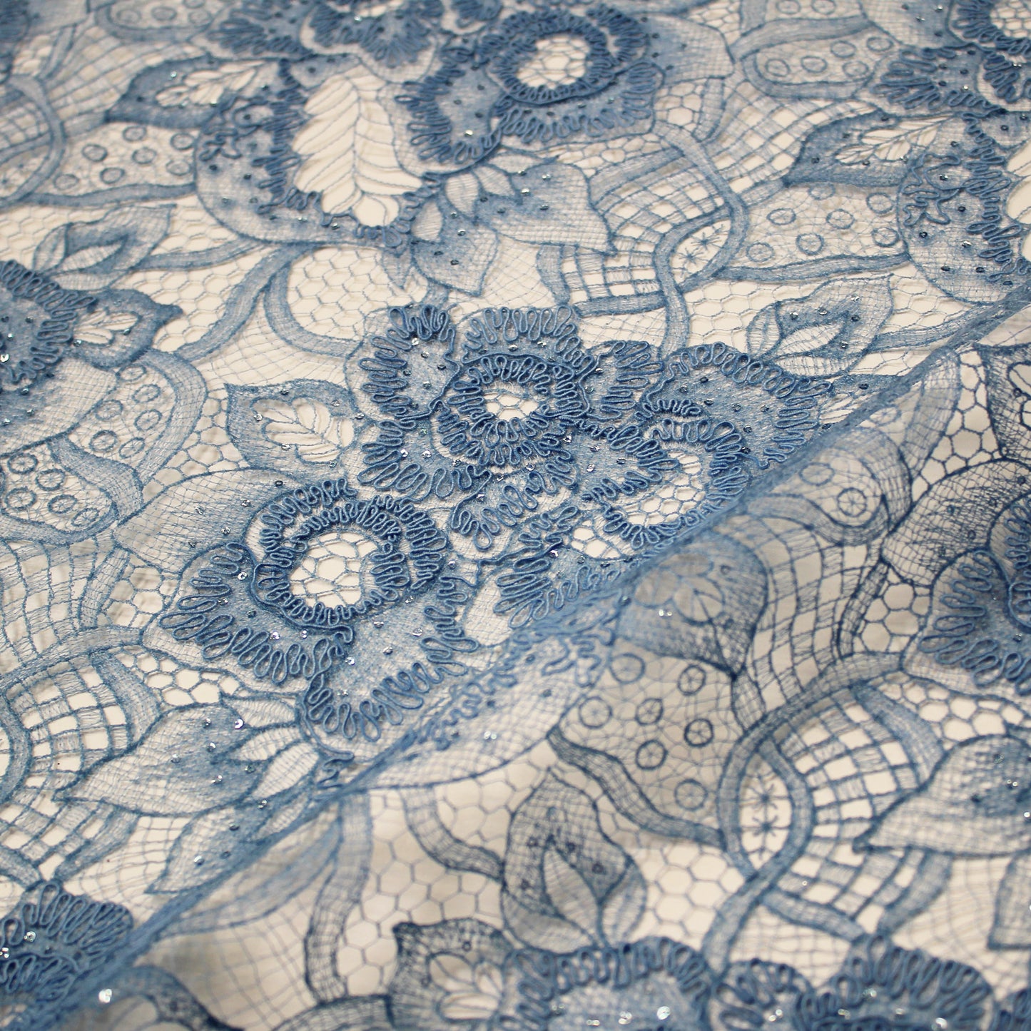 Rebrodé Lace with Flowers and Paillettes