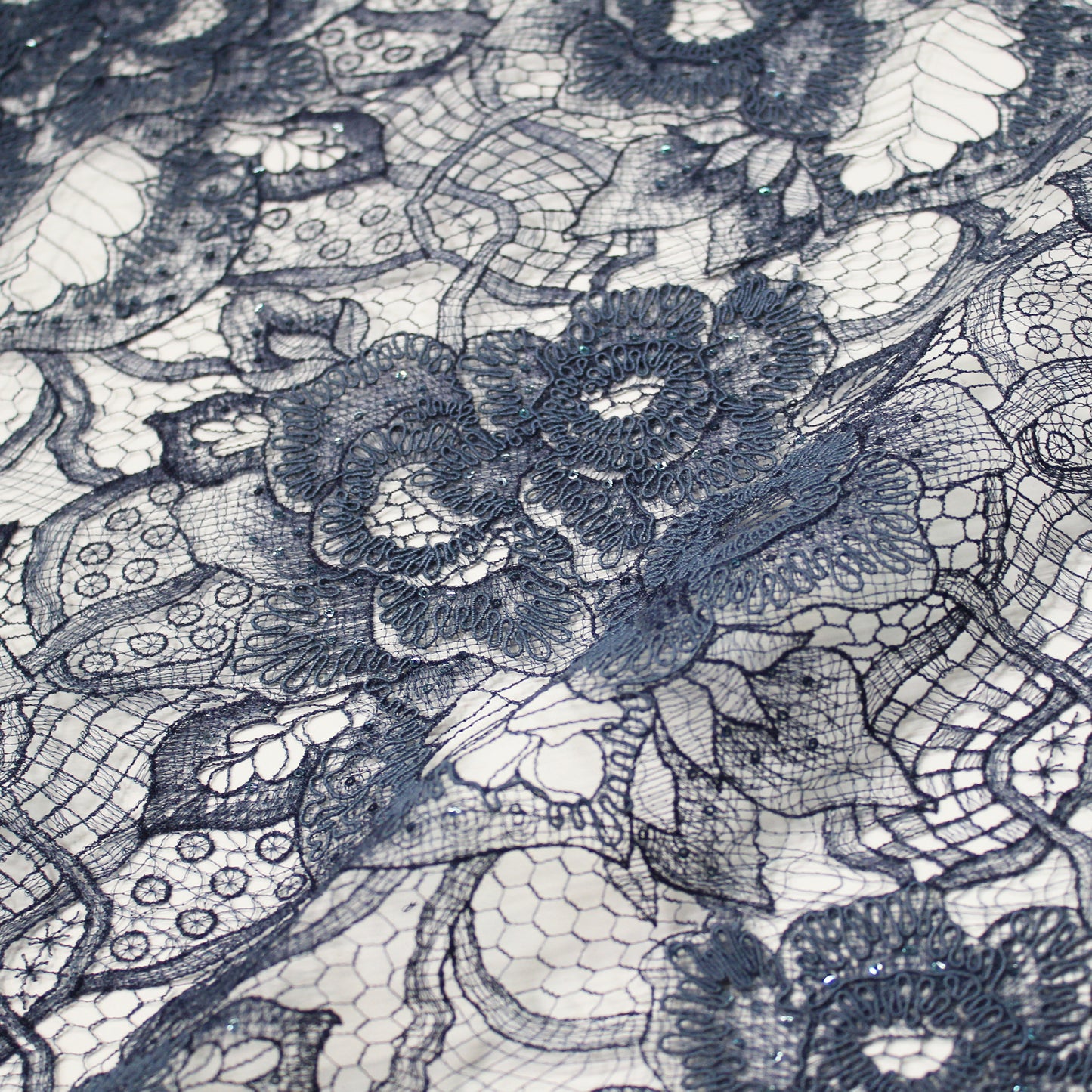 Rebrodé Lace with Flowers and Paillettes