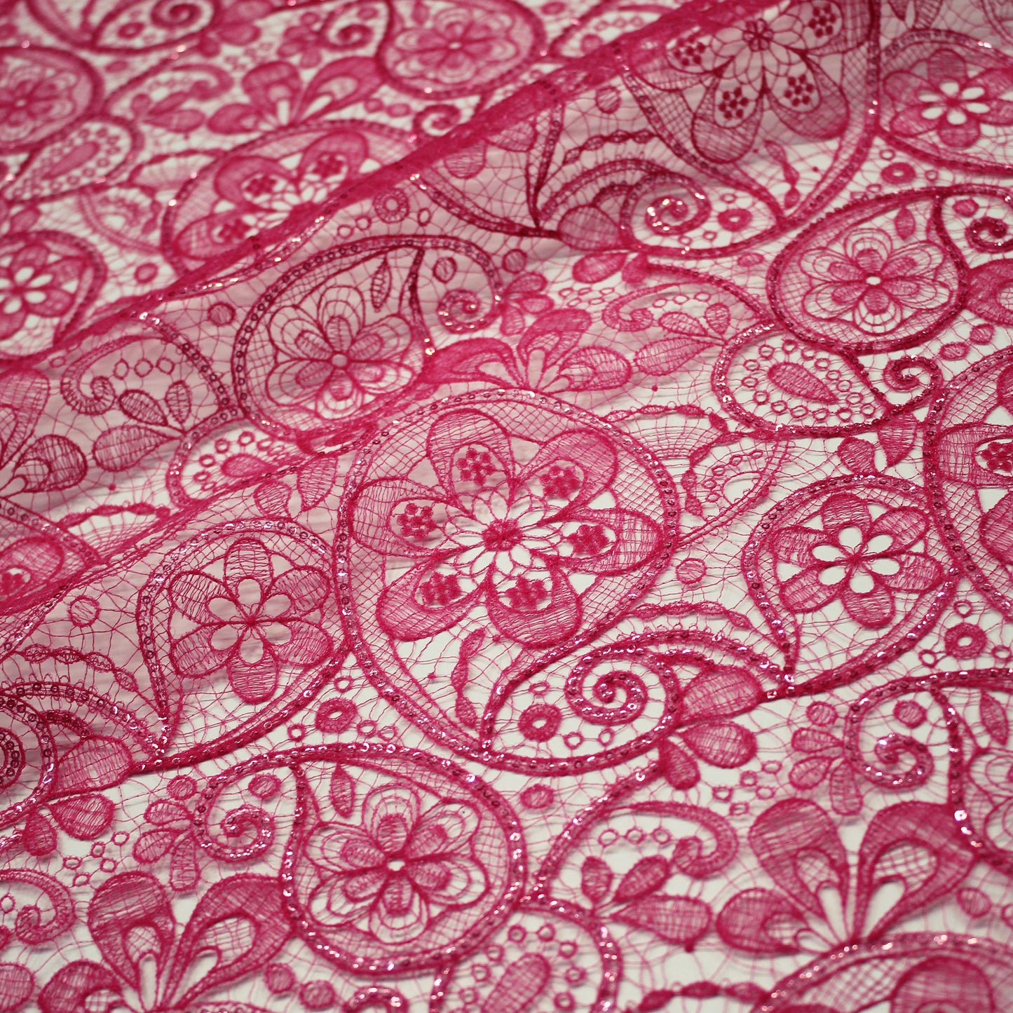 Rete Doppio Bordo Effetto Pizzo Ricamata con Paisley e Paillettes