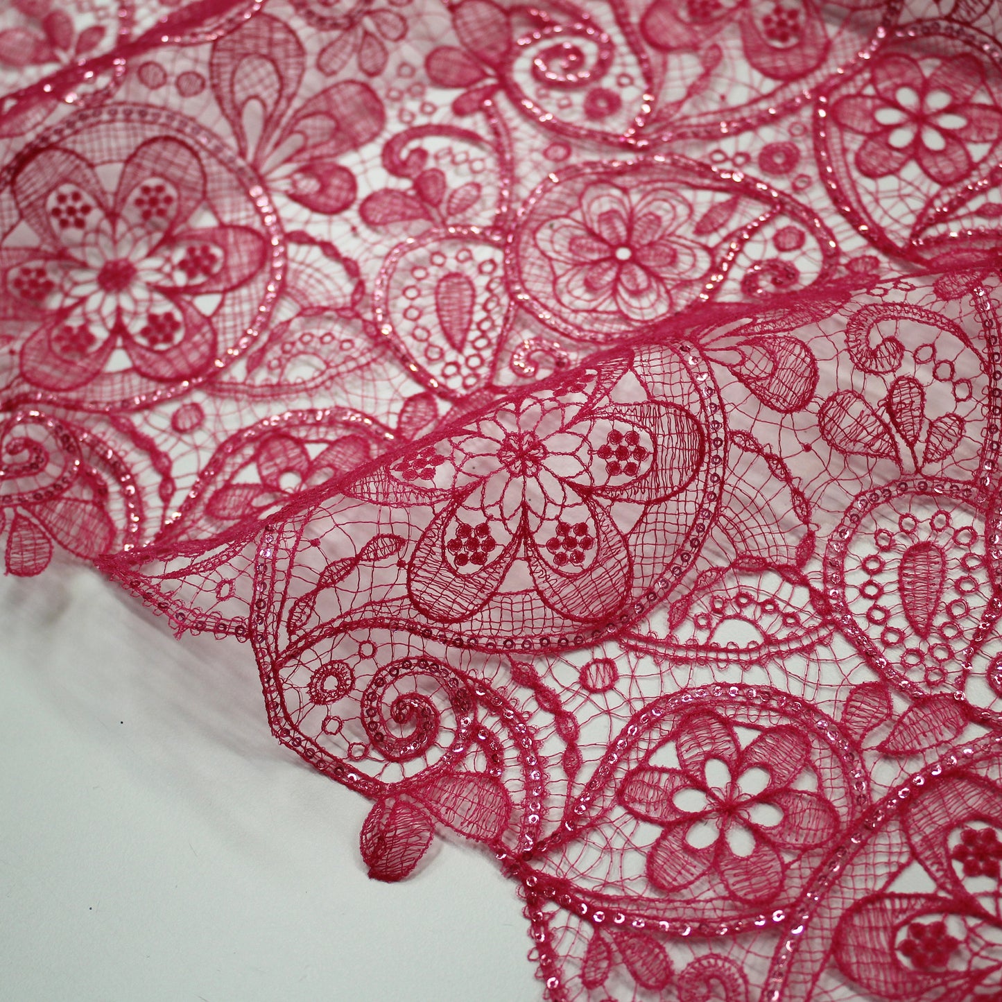 Rete Doppio Bordo Effetto Pizzo Ricamata con Paisley e Paillettes