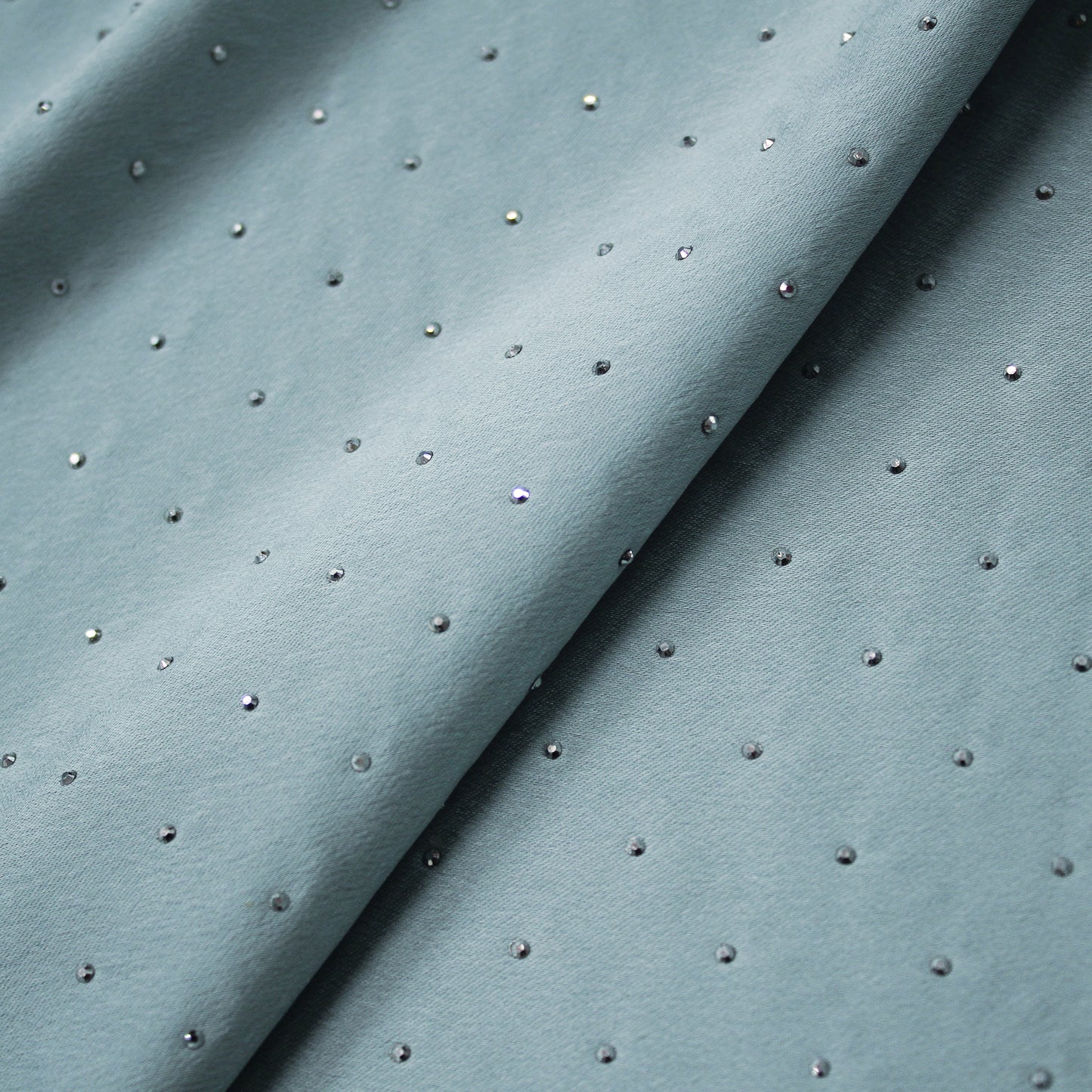 Tessuto Satin con Strass Argento Silver