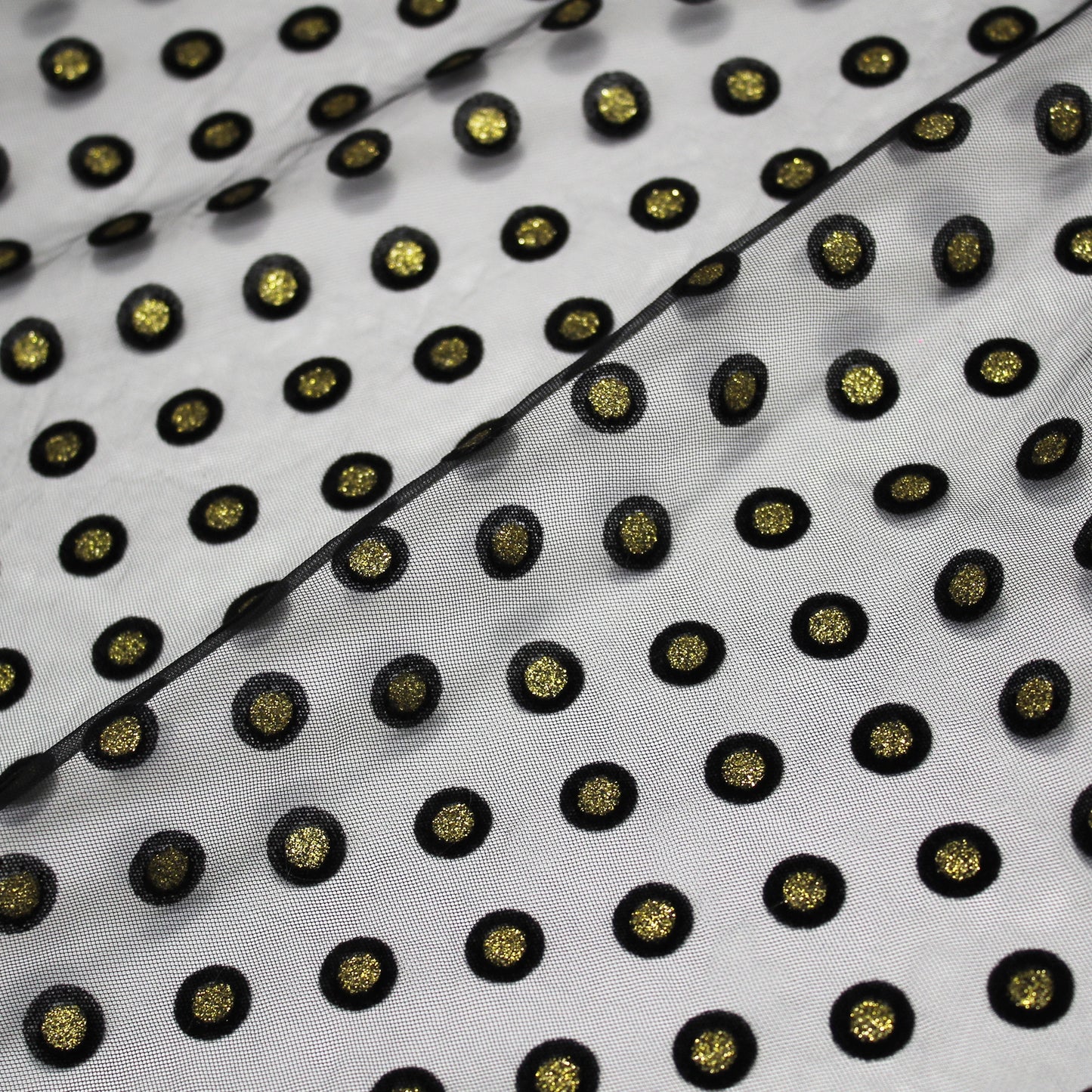 Tulle Flock Pois con Glitter Oro