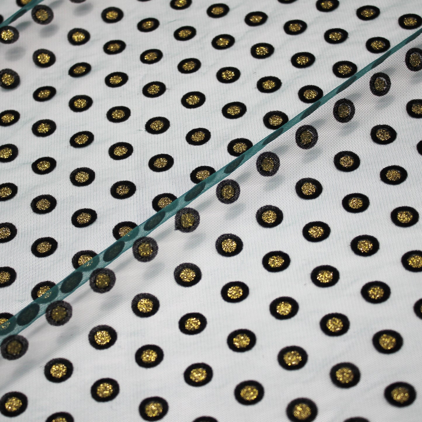 Tulle Flock Pois con Glitter Oro