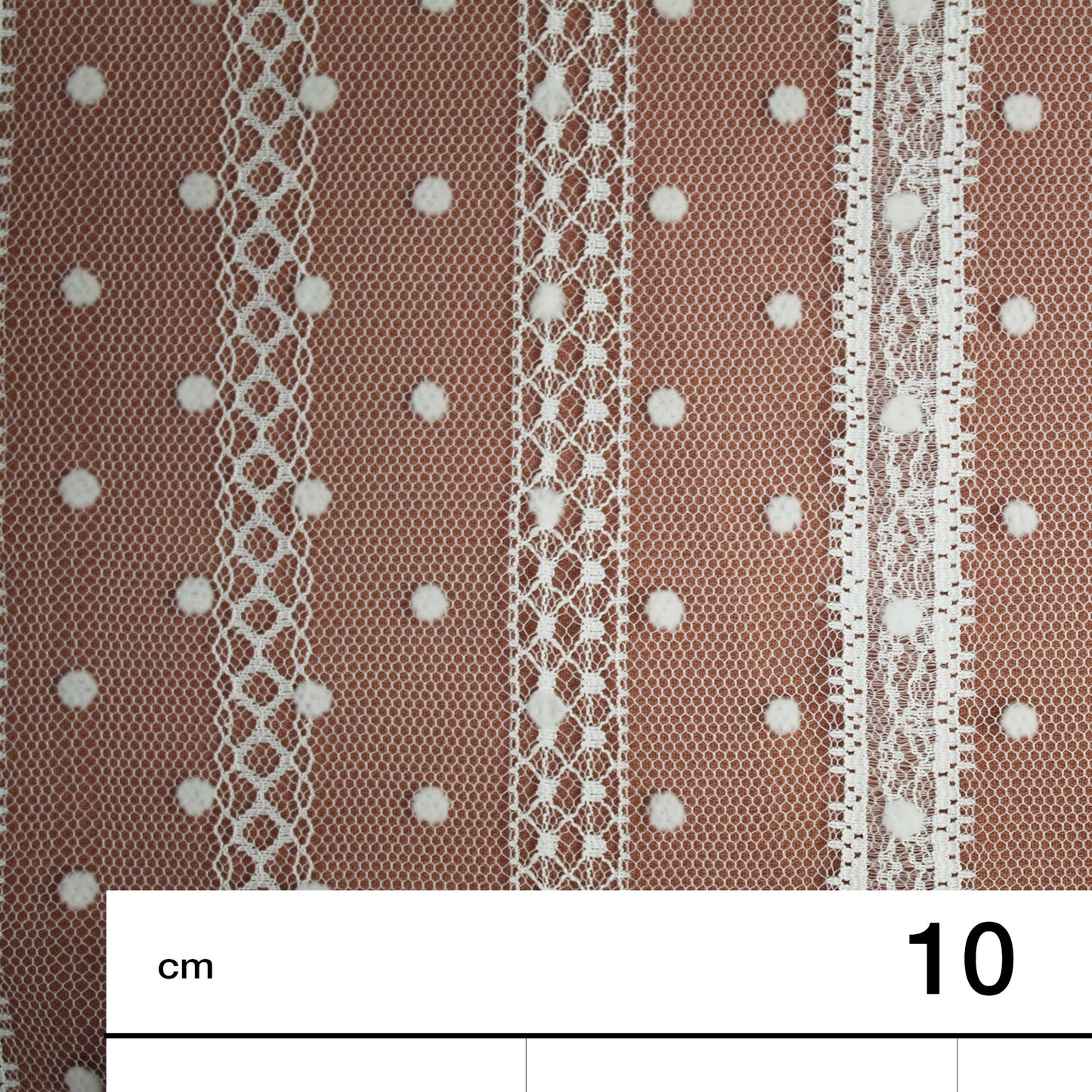 Tulle Flock Pois con Ricamo ad Effetto Nastro