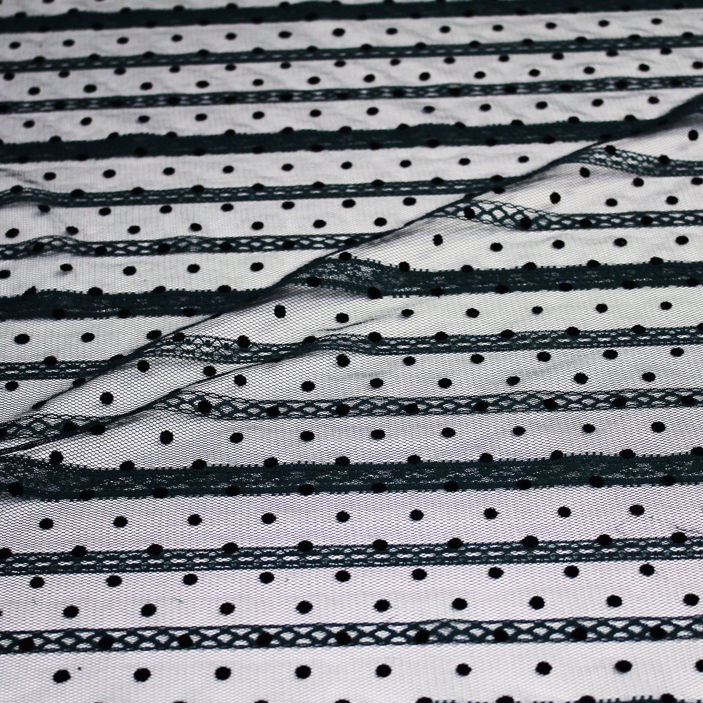 Tulle Flock Pois con Ricamo Effetto Nastro