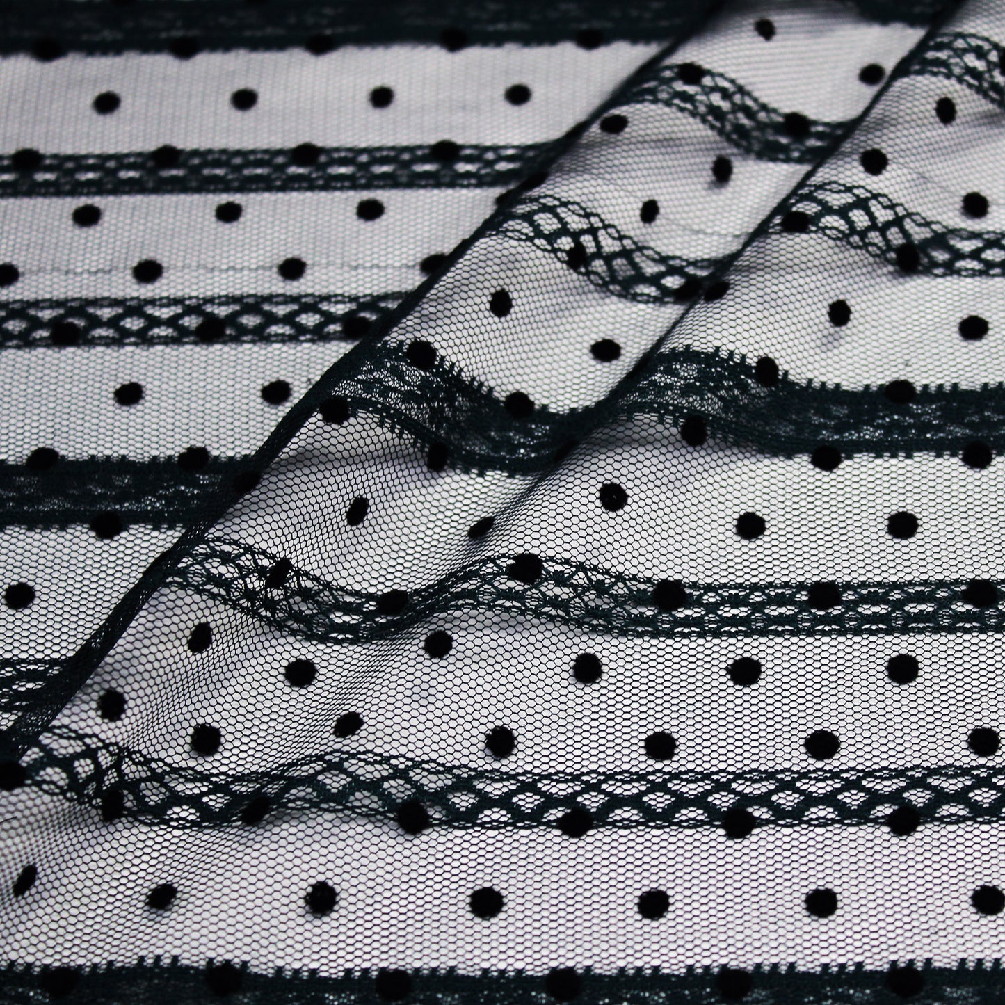 Tulle Flock Pois con Ricamo Effetto Nastro