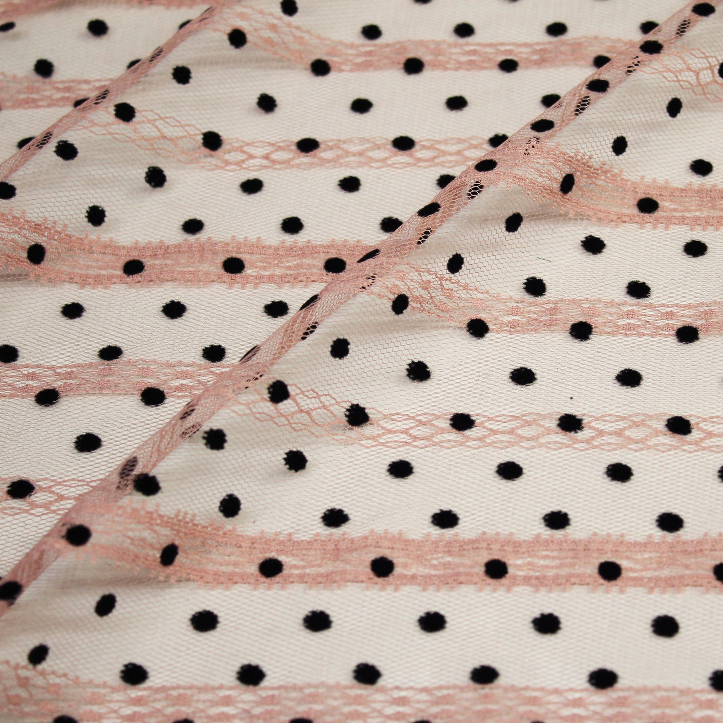 Tulle Flock Pois con Ricamo Effetto Nastro