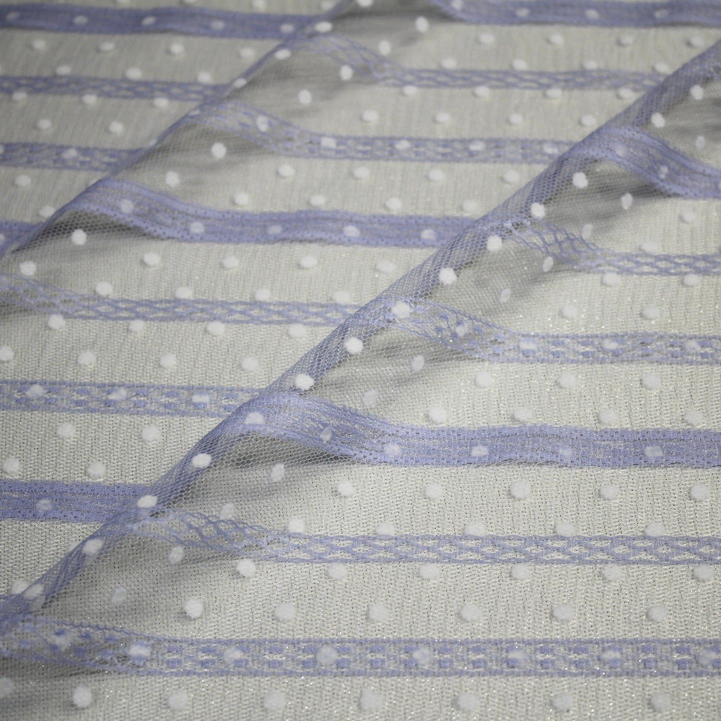 Tulle Flock Pois con Ricamo ad Effetto Nastro