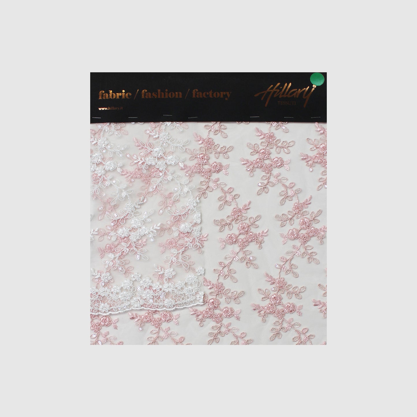 Tulle Rebrodato Ricamato con Fiori e Paillettes