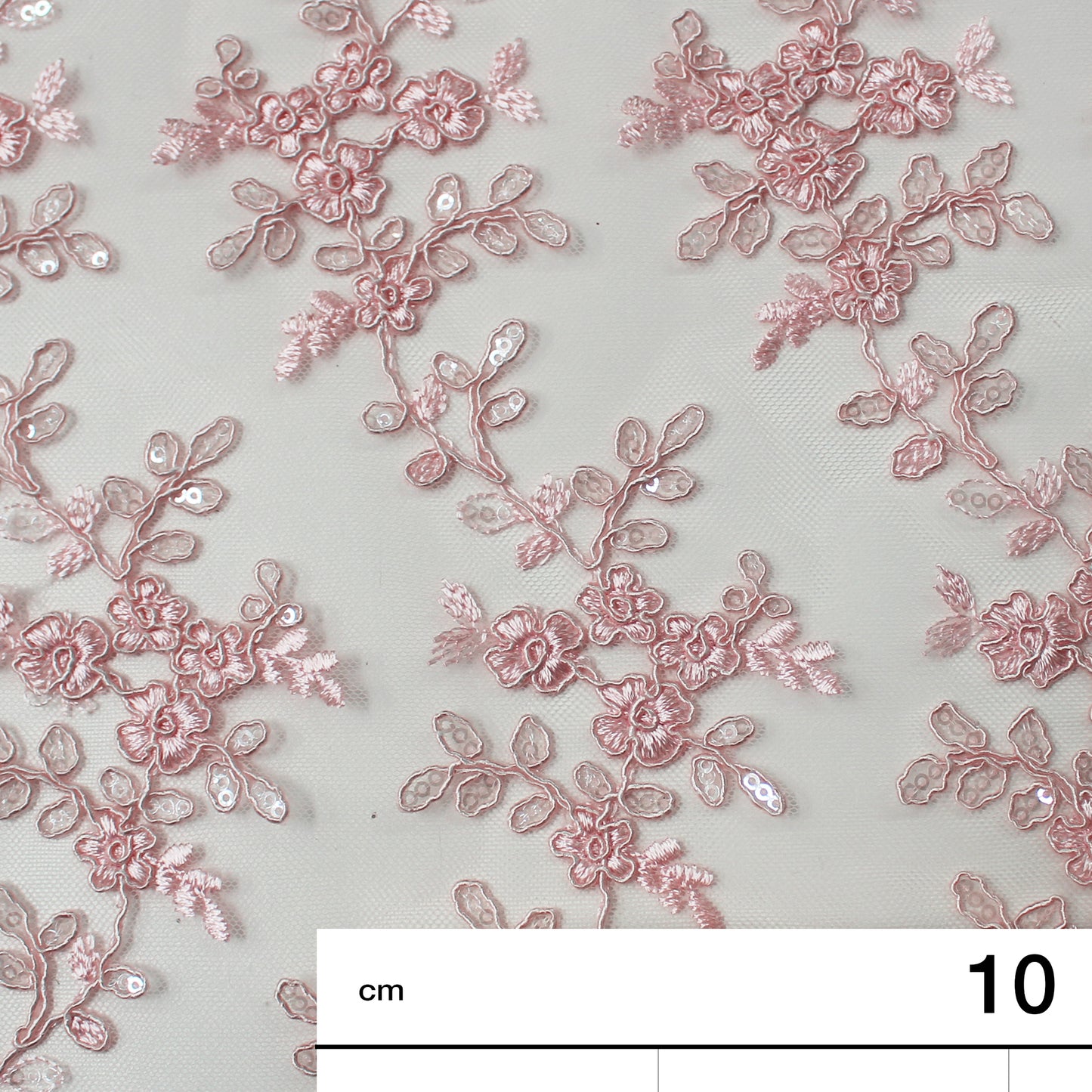 Tulle Rebrodato Ricamato con Fiori e Paillettes