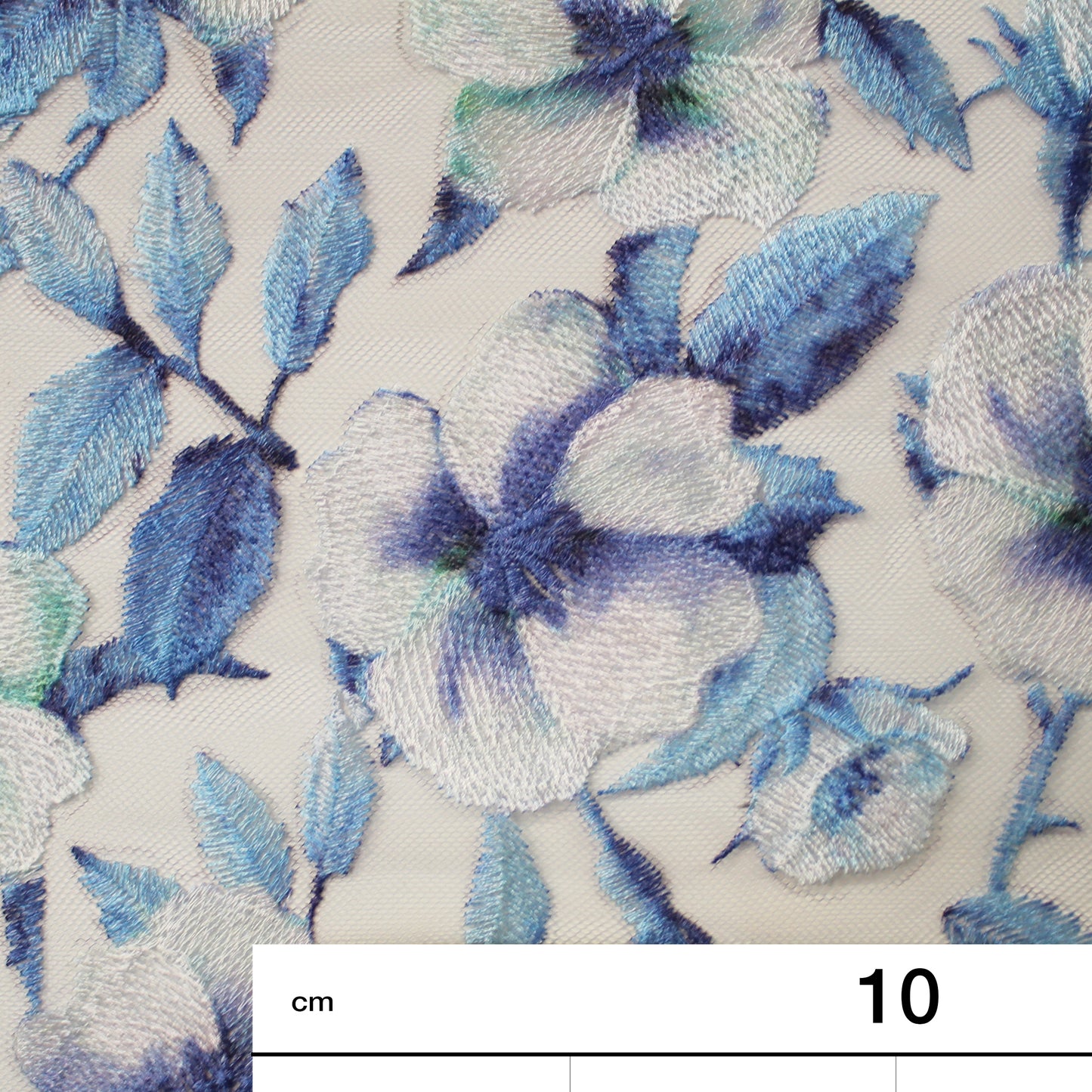 Embroidered Tulle with Printed Floral Thread