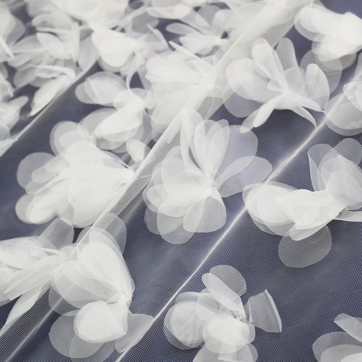 Embroidered Tulle with 3D Flowers in Organza