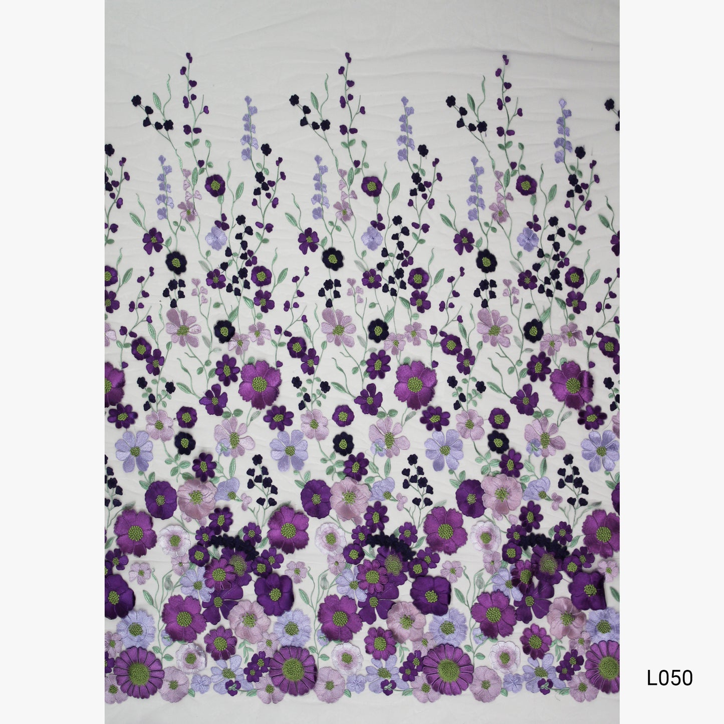 Tulle Ricamato con Fiori 3D Multiforme e Foglie