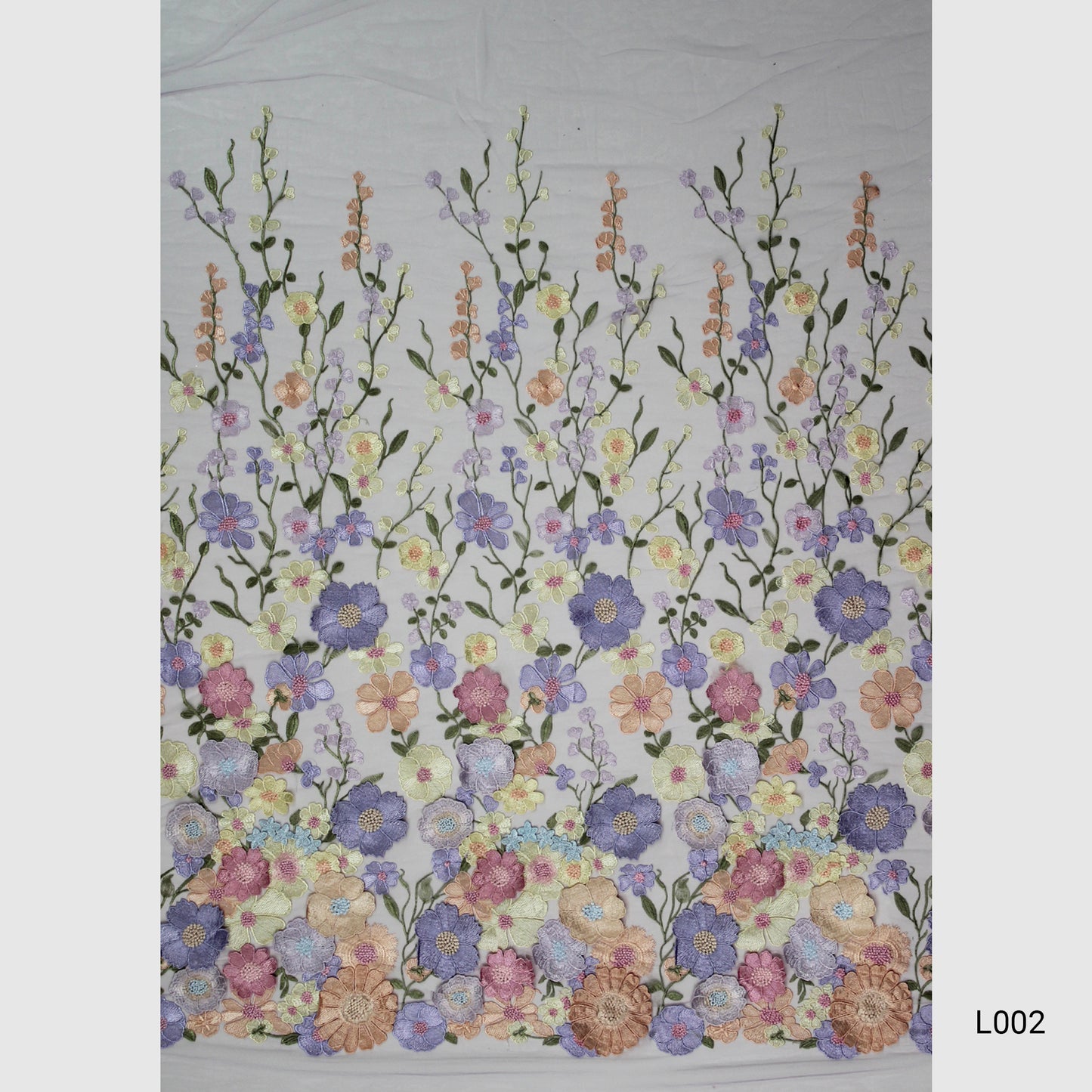 Tulle Ricamato con Fiori 3D Multiforme e Foglie