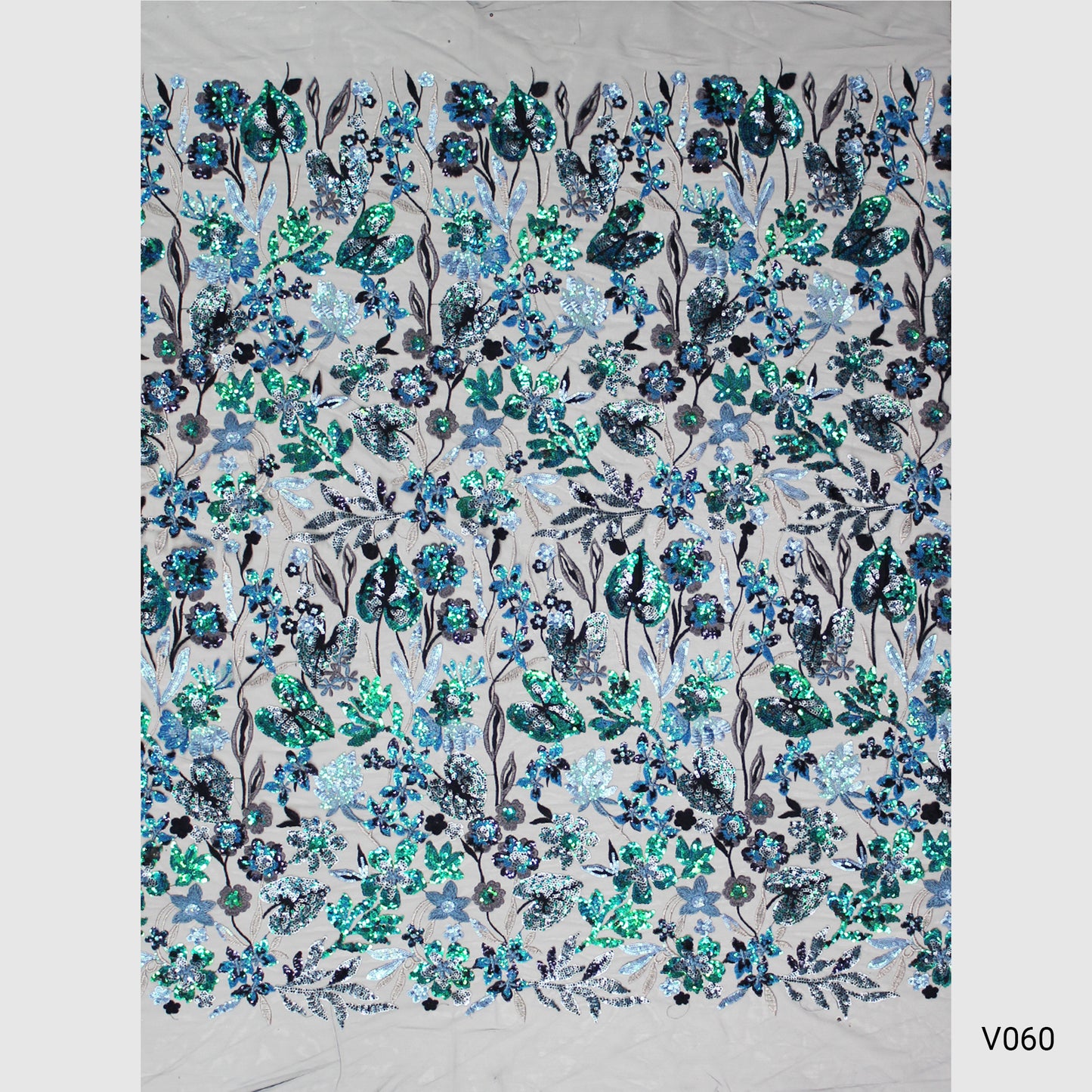 Embroidered Tulle with Large Multicolor Flowers and Leaves