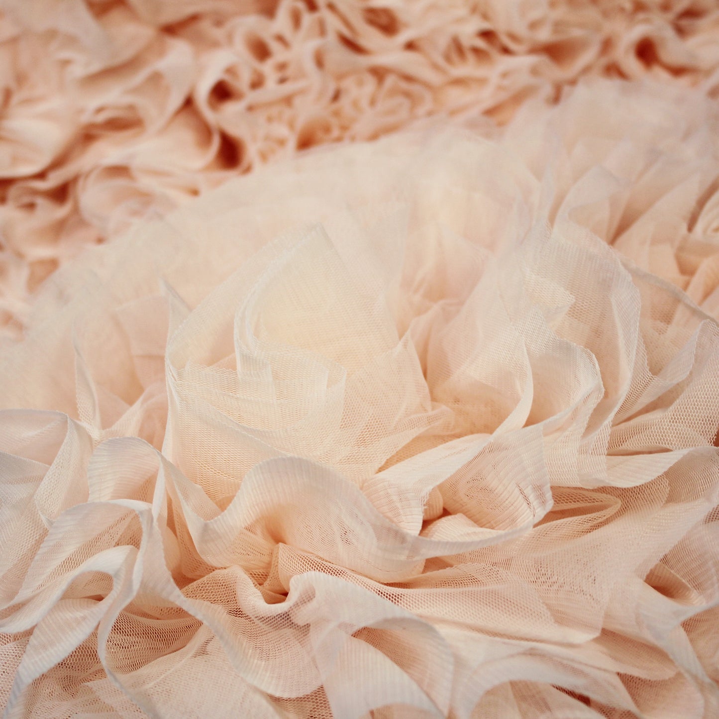 Tulle Ricamato con Fiori Grandi 3D e Rouches