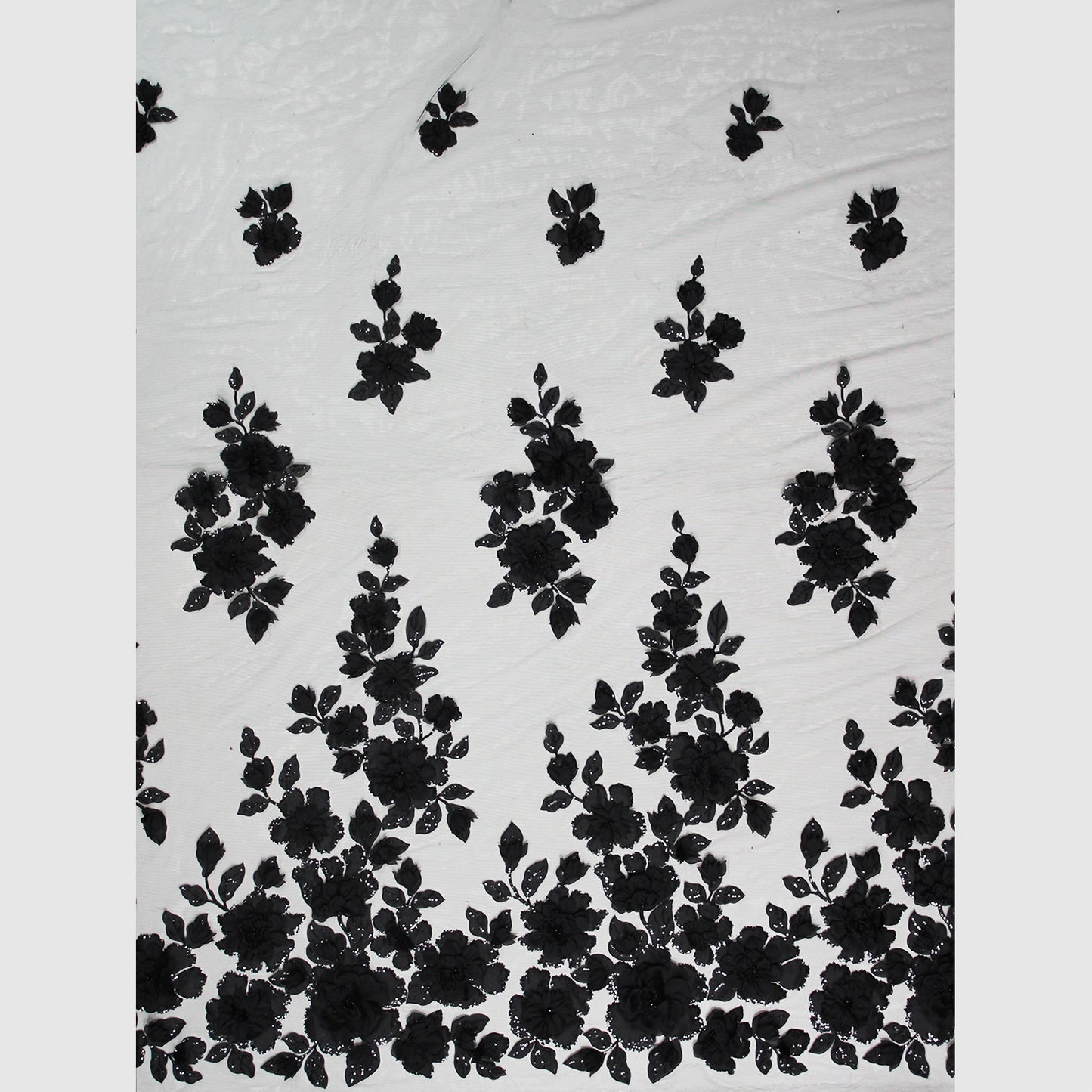 Embroidered Tulle with Organza Flowers, Beads, Corals, and Paillettes
