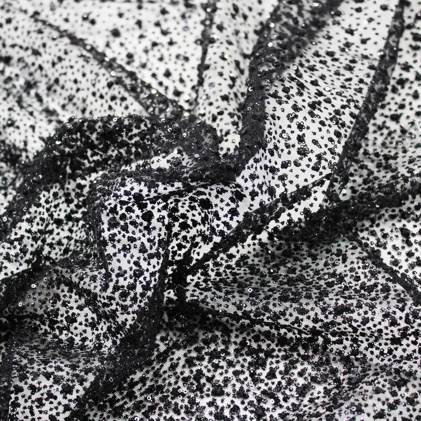 Embroidered Glitter Tulle with Double Border, 3D Puffy Degradé & Sequins