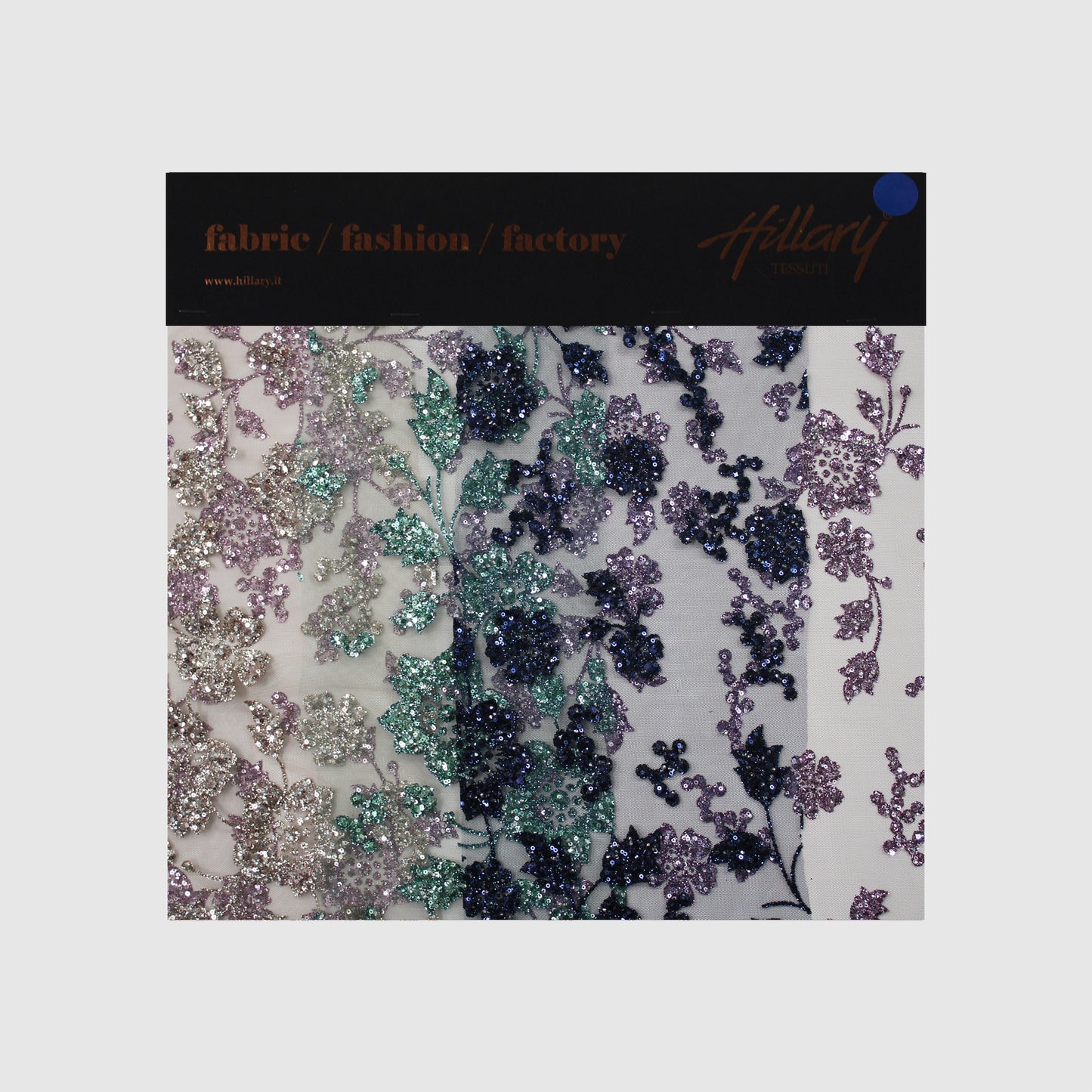 Cartella Tulle Ricamato Glitter con Fiori in Paillettes 3D