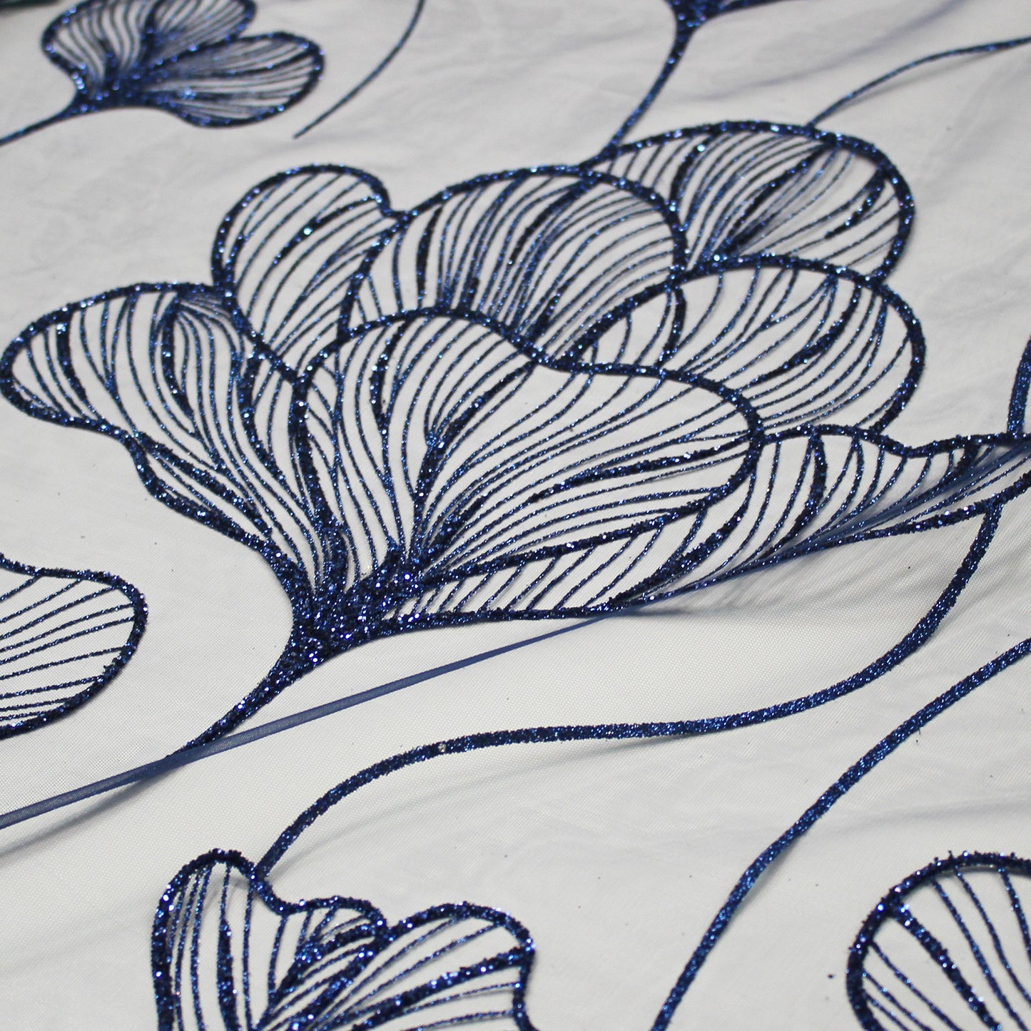 Embroidered Glitter Tulle with Large Tulips