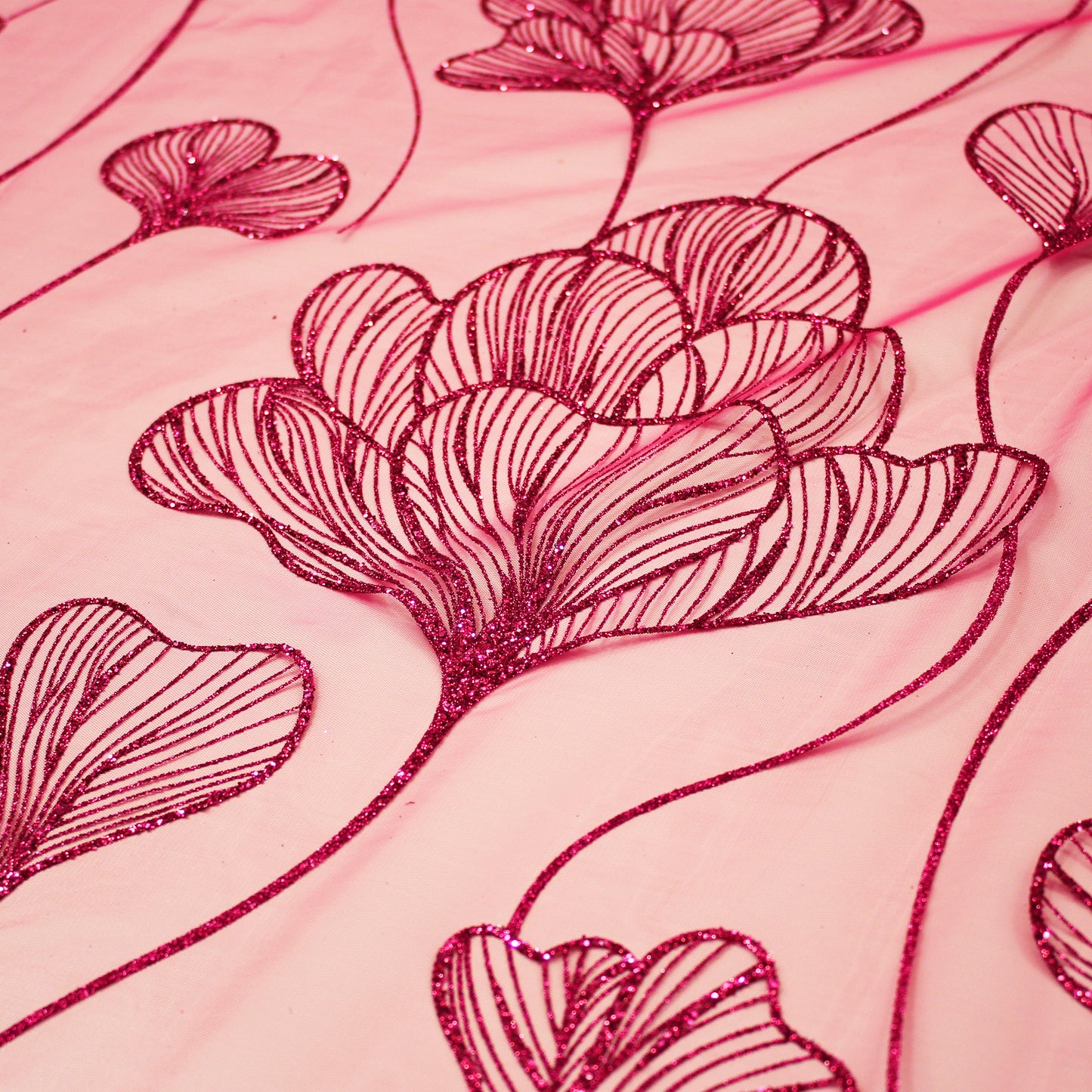 Embroidered Glitter Tulle with Large Tulips