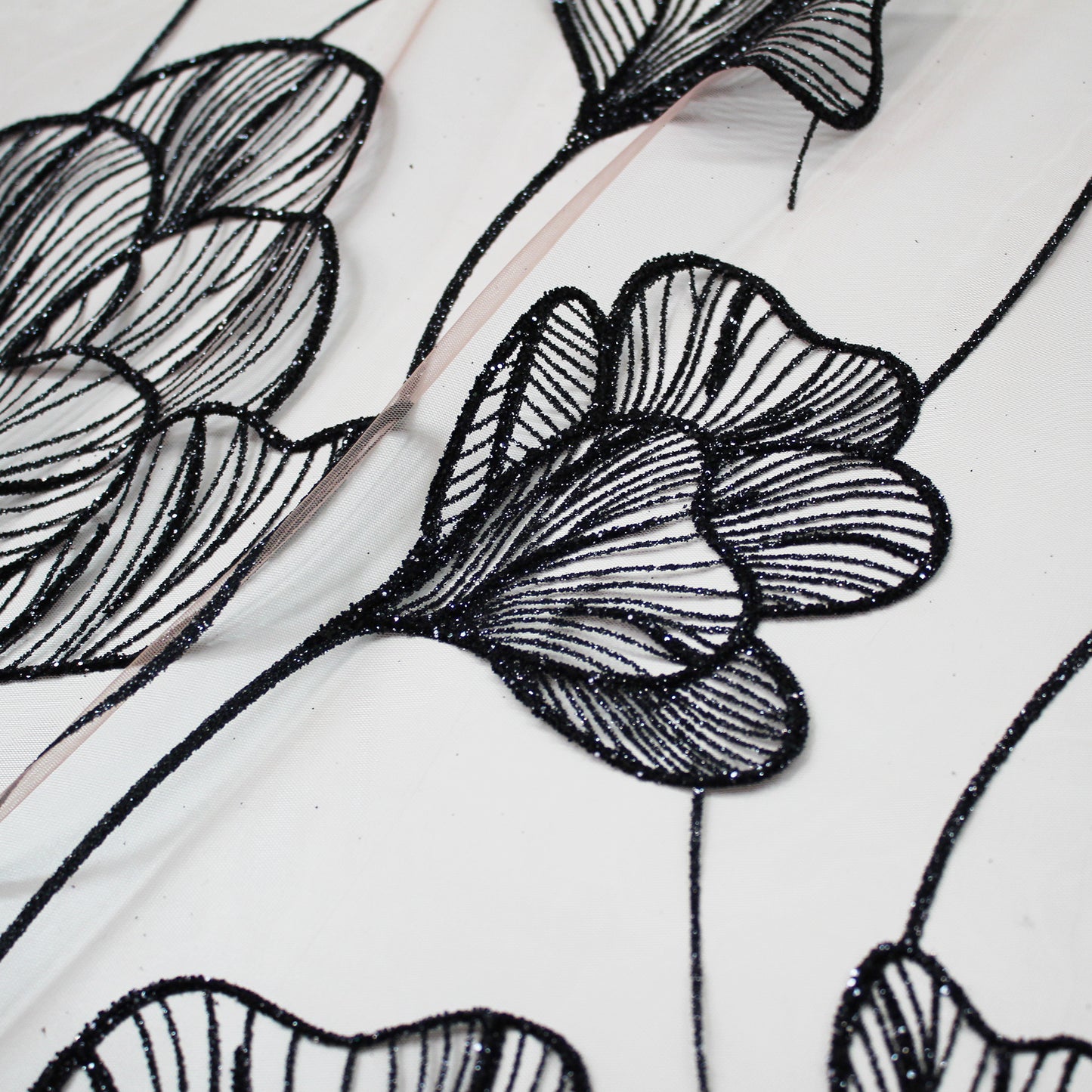 Embroidered Glitter Tulle with Large Tulips