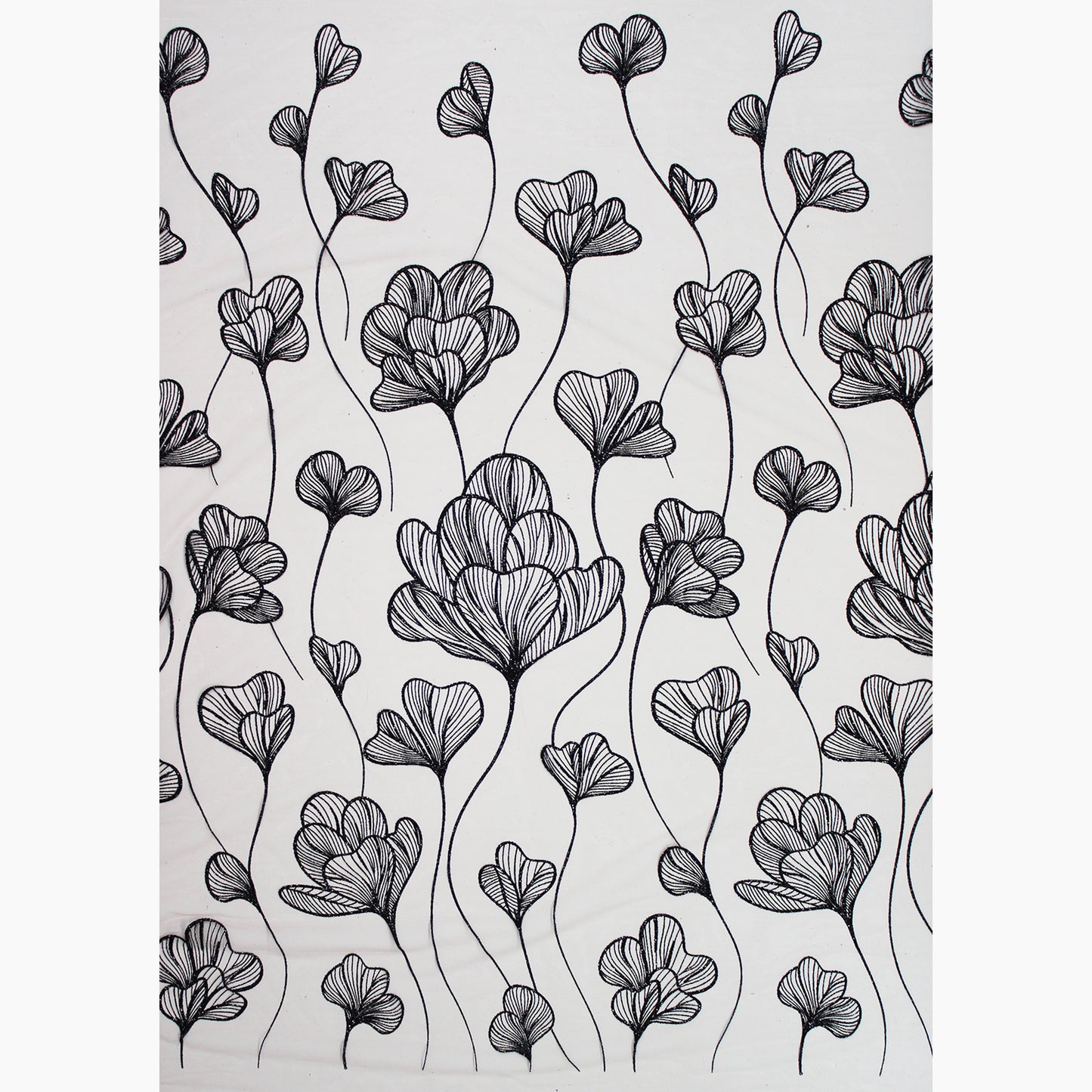 Embroidered Glitter Tulle with Large Tulips