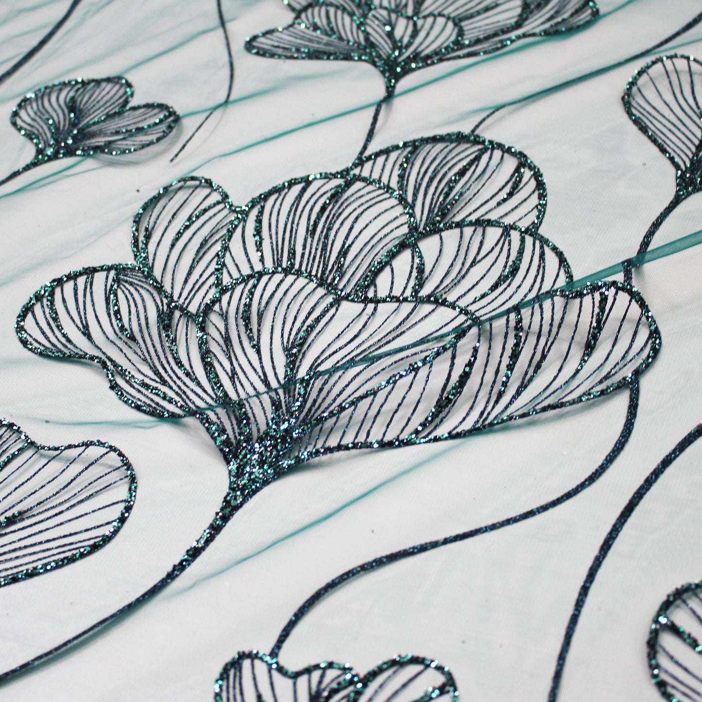Embroidered Glitter Tulle with Large Tulips