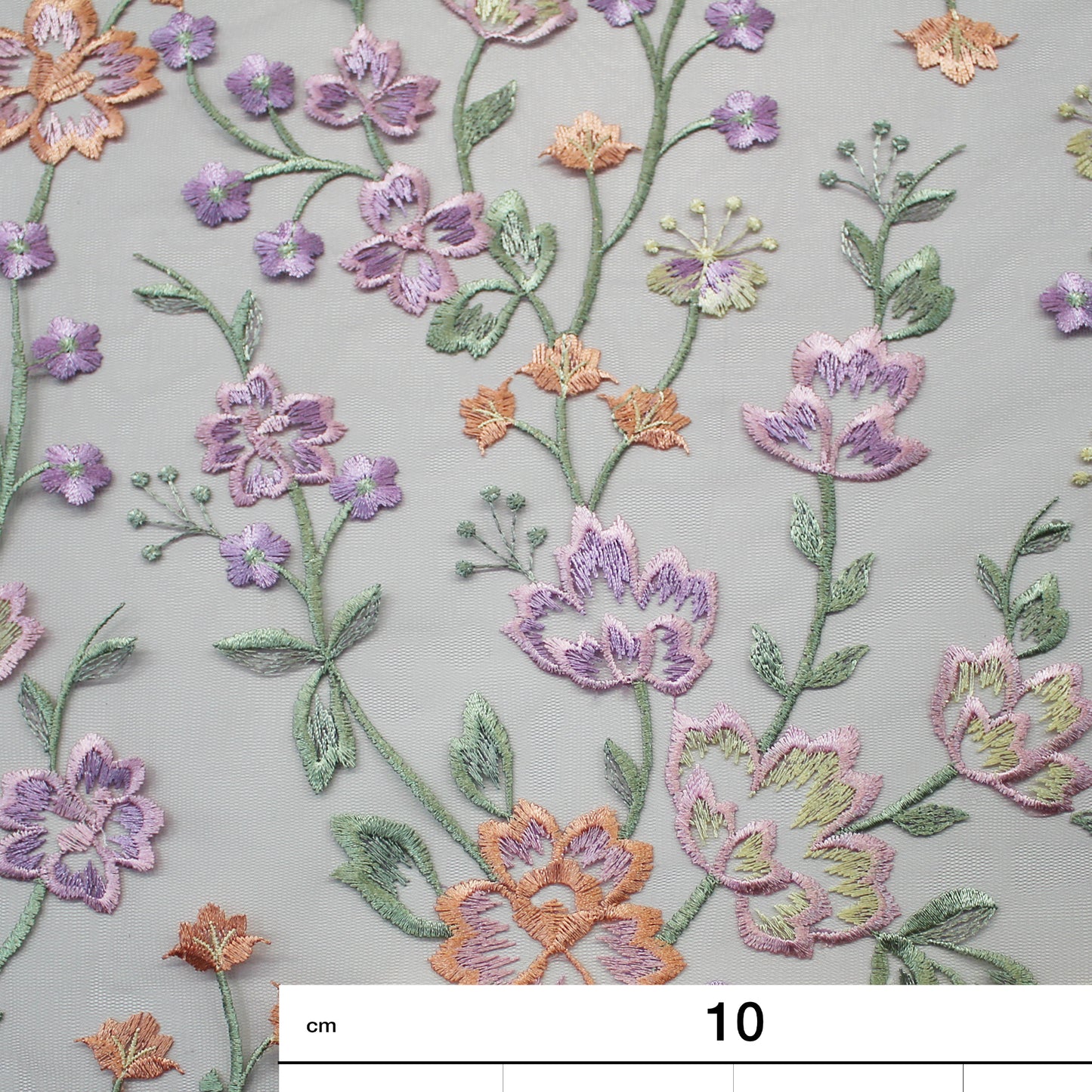 Tulle Ricamato Lavanda con Fiori Pesco in Lurex