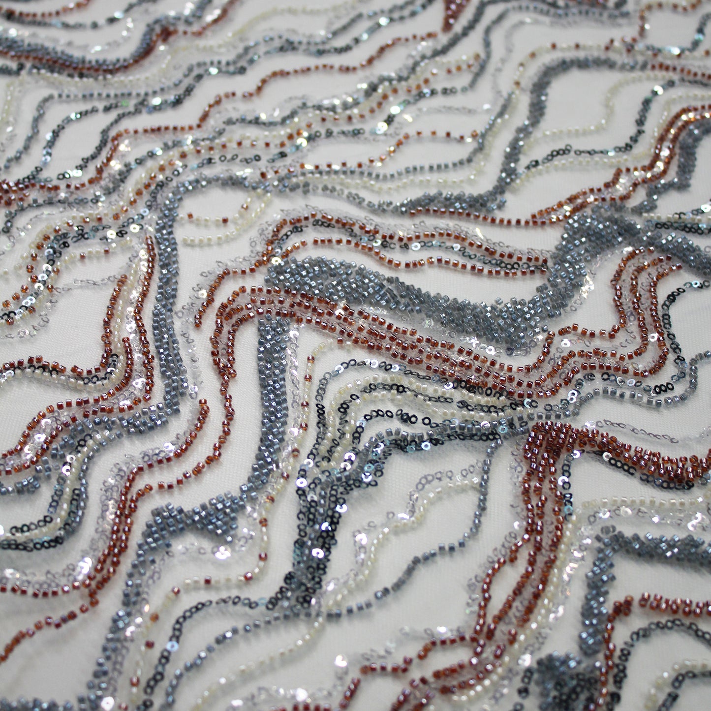 Embroidered Tulle with Multicolor Sequins and Natural Wave Pattern