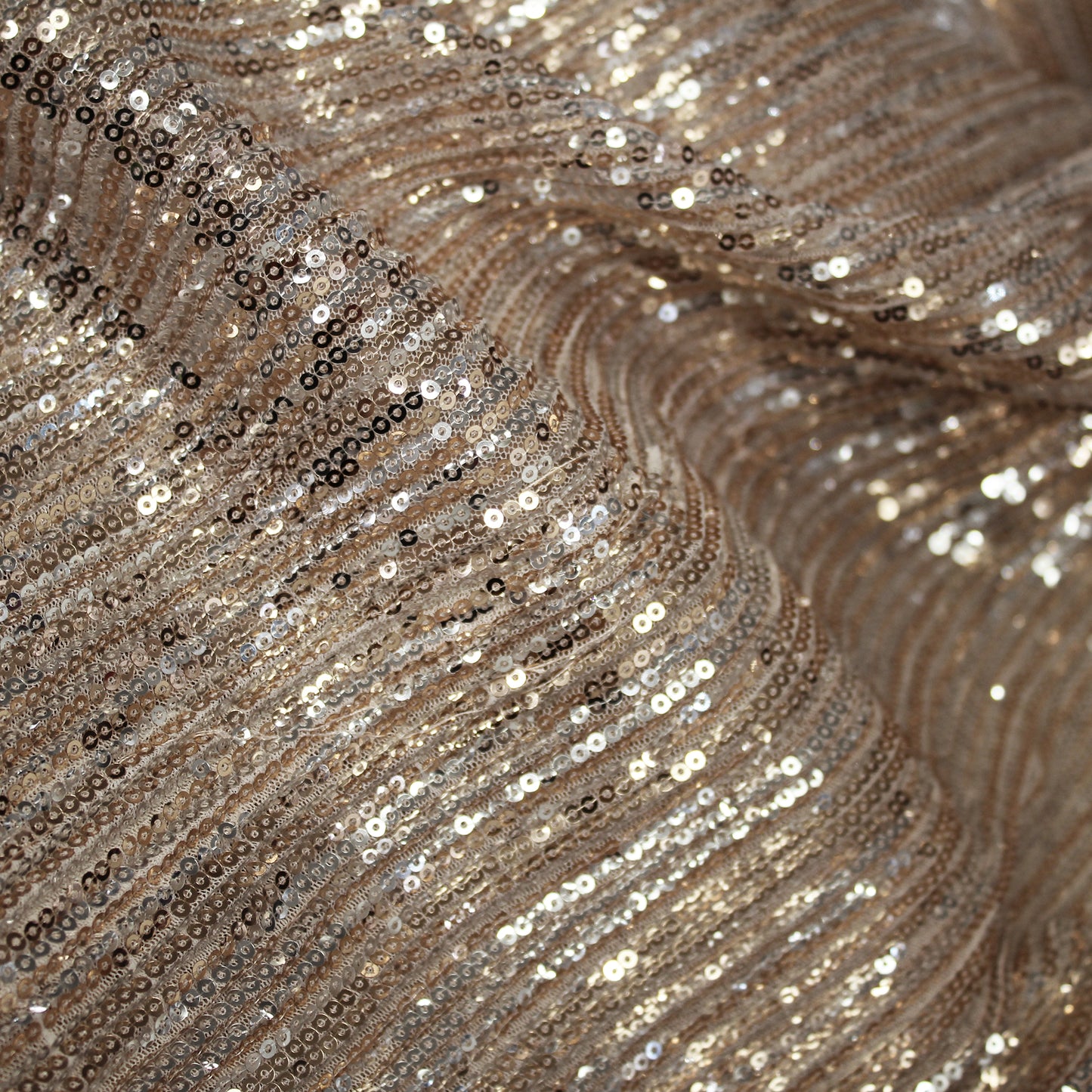 Tulle Ricamato con Paillettes a Campo Pieno in Fasce Verticali