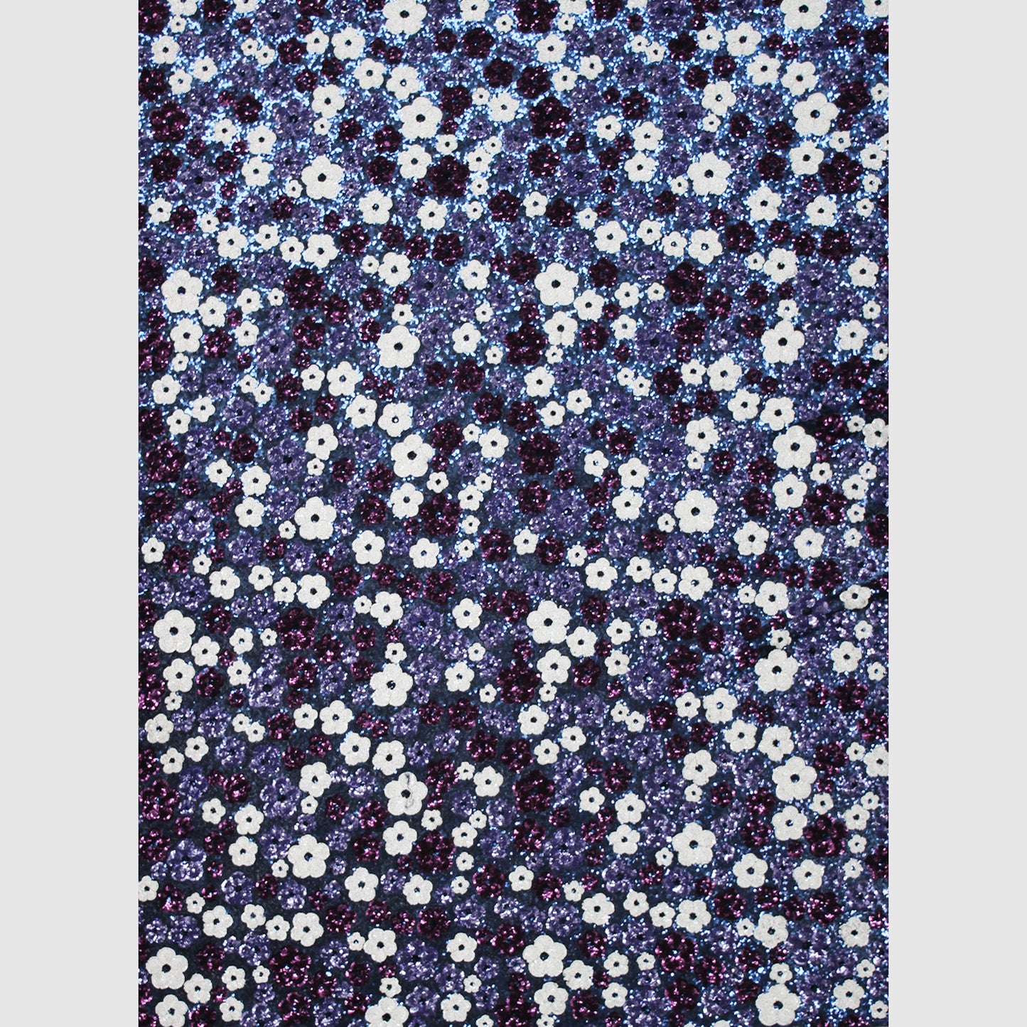 Tulle Ricamato con Paillettes a Campo Pieno e Fiori Multicolor