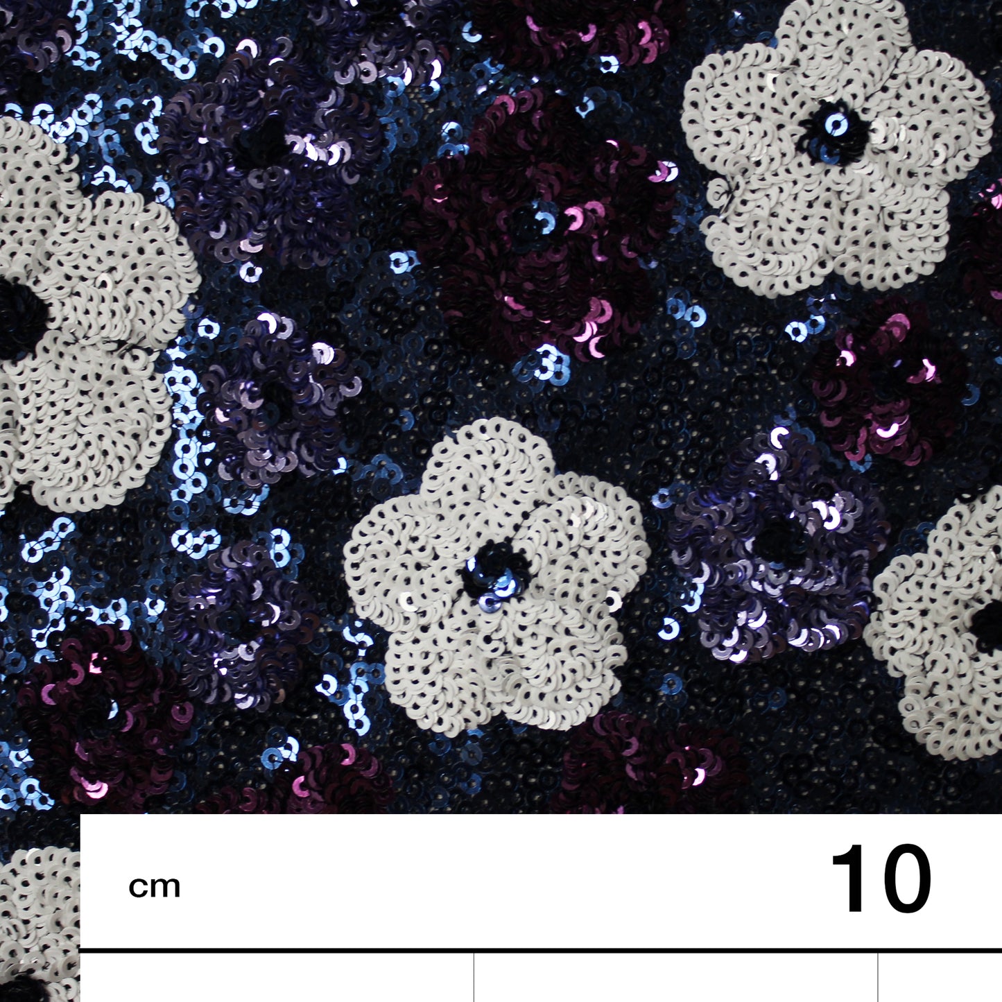 Tulle Ricamato con Paillettes a Campo Pieno e Fiori Multicolor