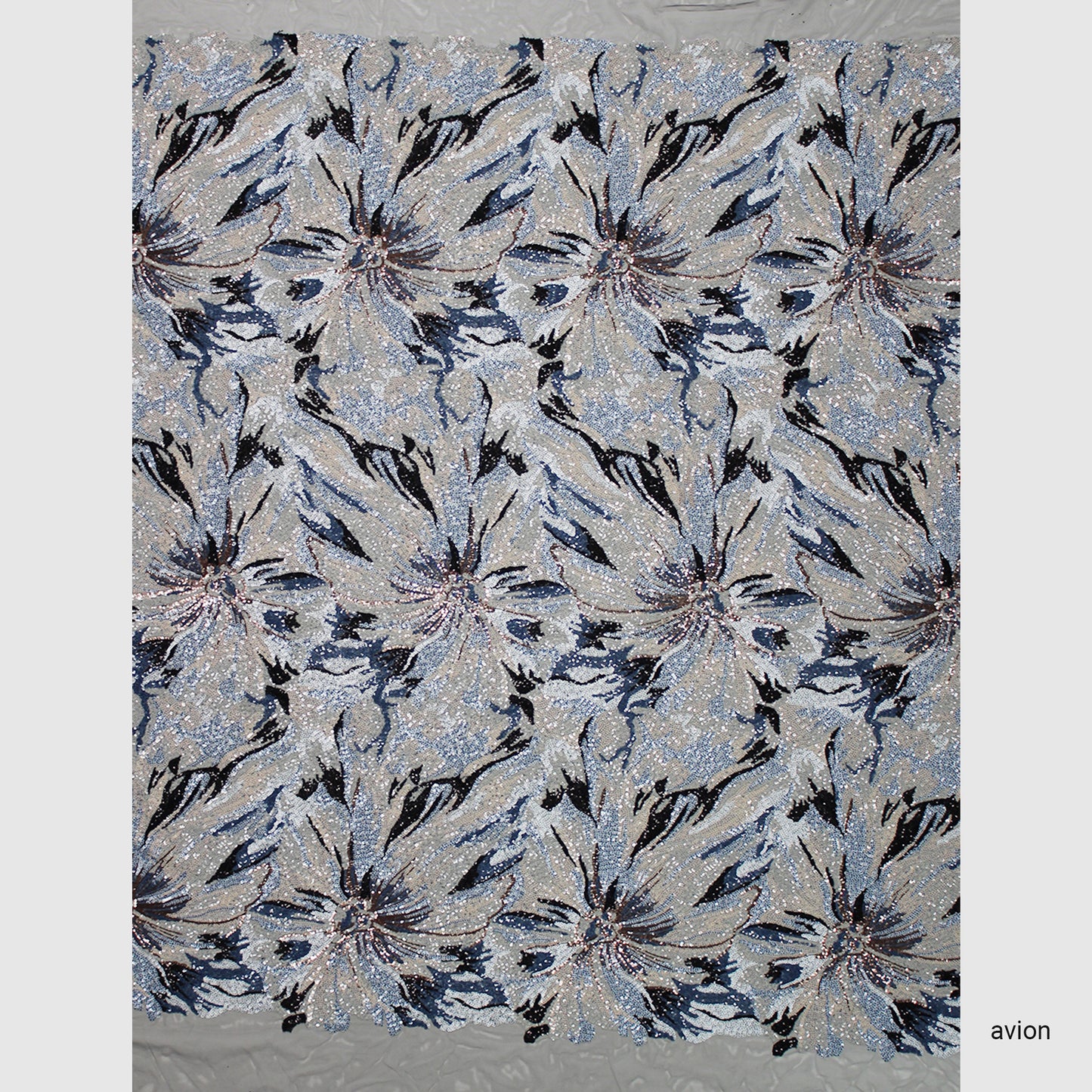 Tulle Ricamato Paillettes Campo Pieno Multicolor con Fiori Grandi