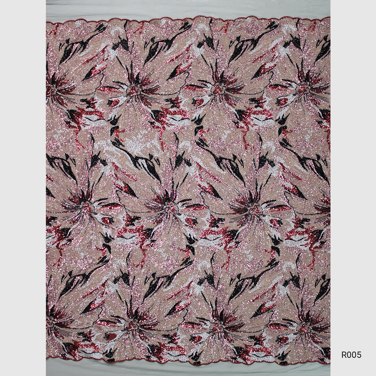 Tulle Ricamato Paillettes Campo Pieno Multicolor con Fiori Grandi