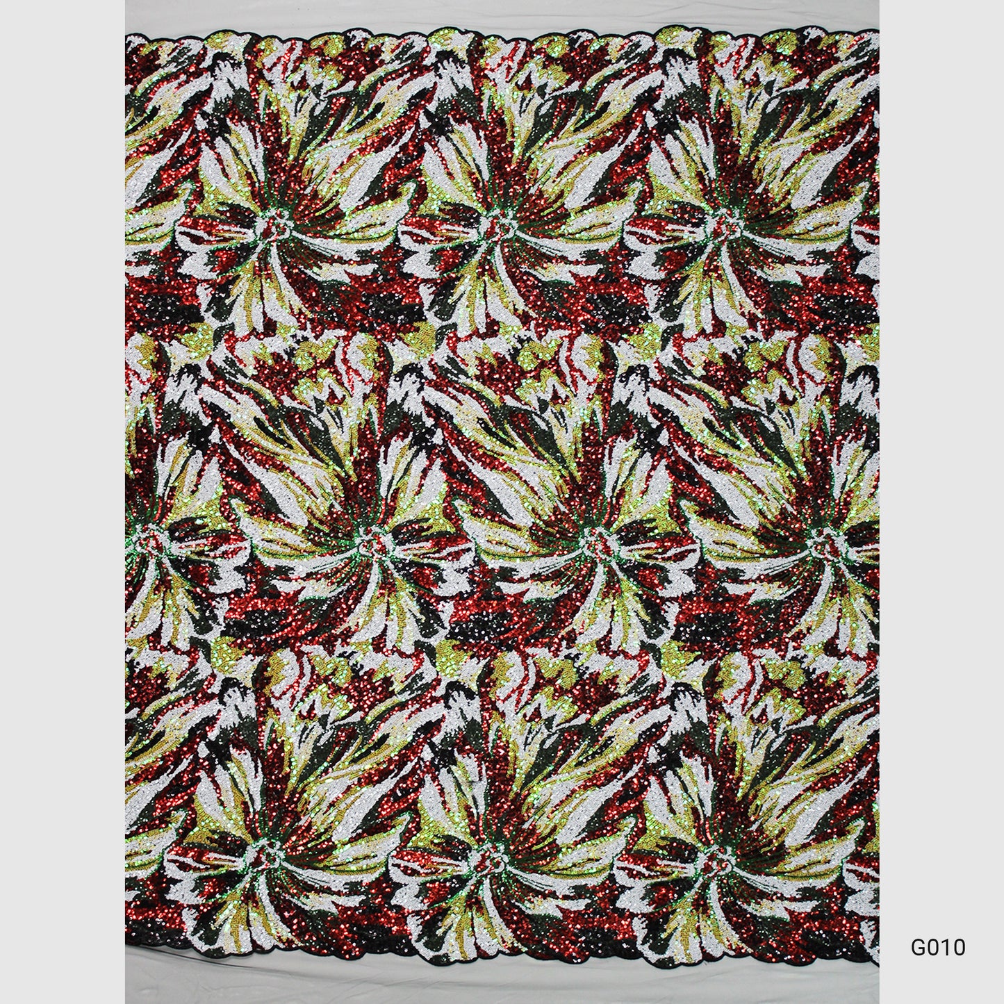 Tulle Ricamato Paillettes Campo Pieno Multicolor con Fiori Grandi