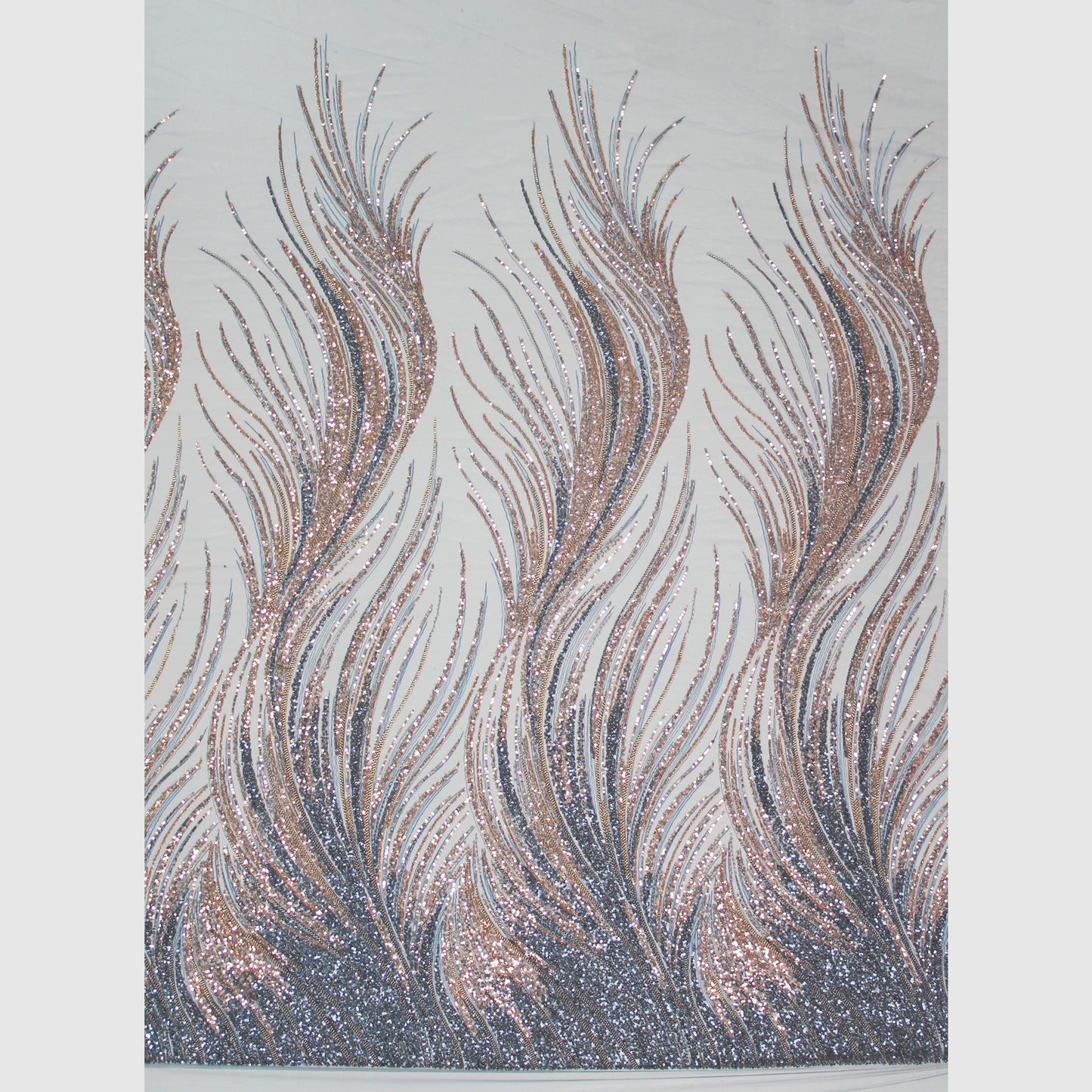 Embroidered Tulle with Paillettes and Corals, Copper Effect, Mermaid Tail