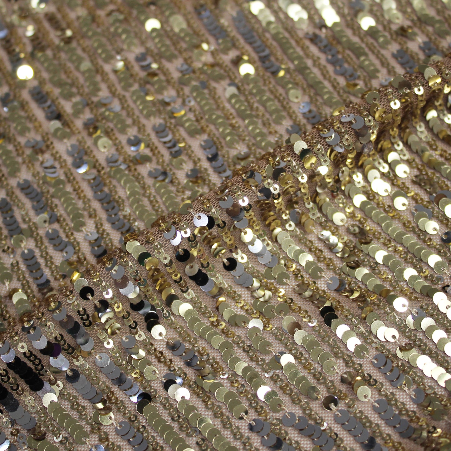 Tulle Ricamato con Paillettes a Fasce Verticali