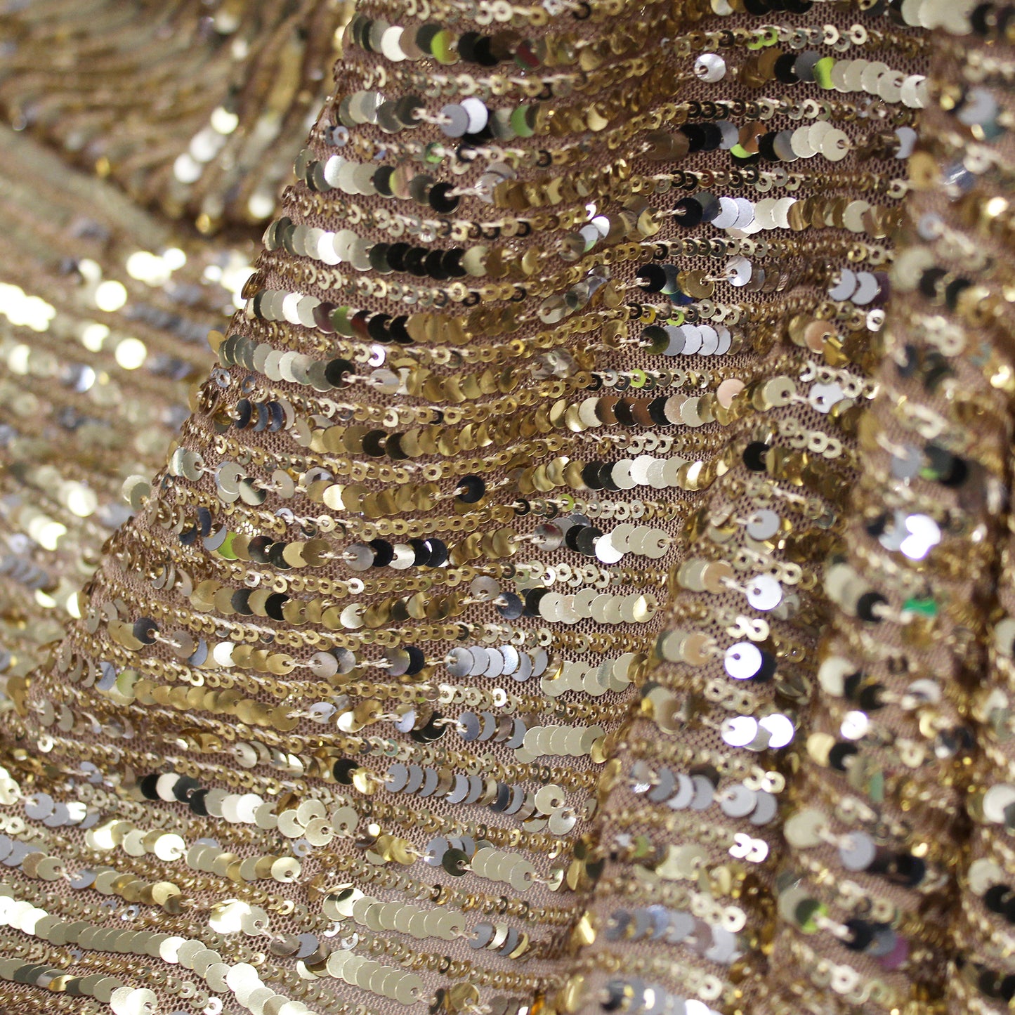 Tulle Ricamato con Paillettes a Fasce Verticali