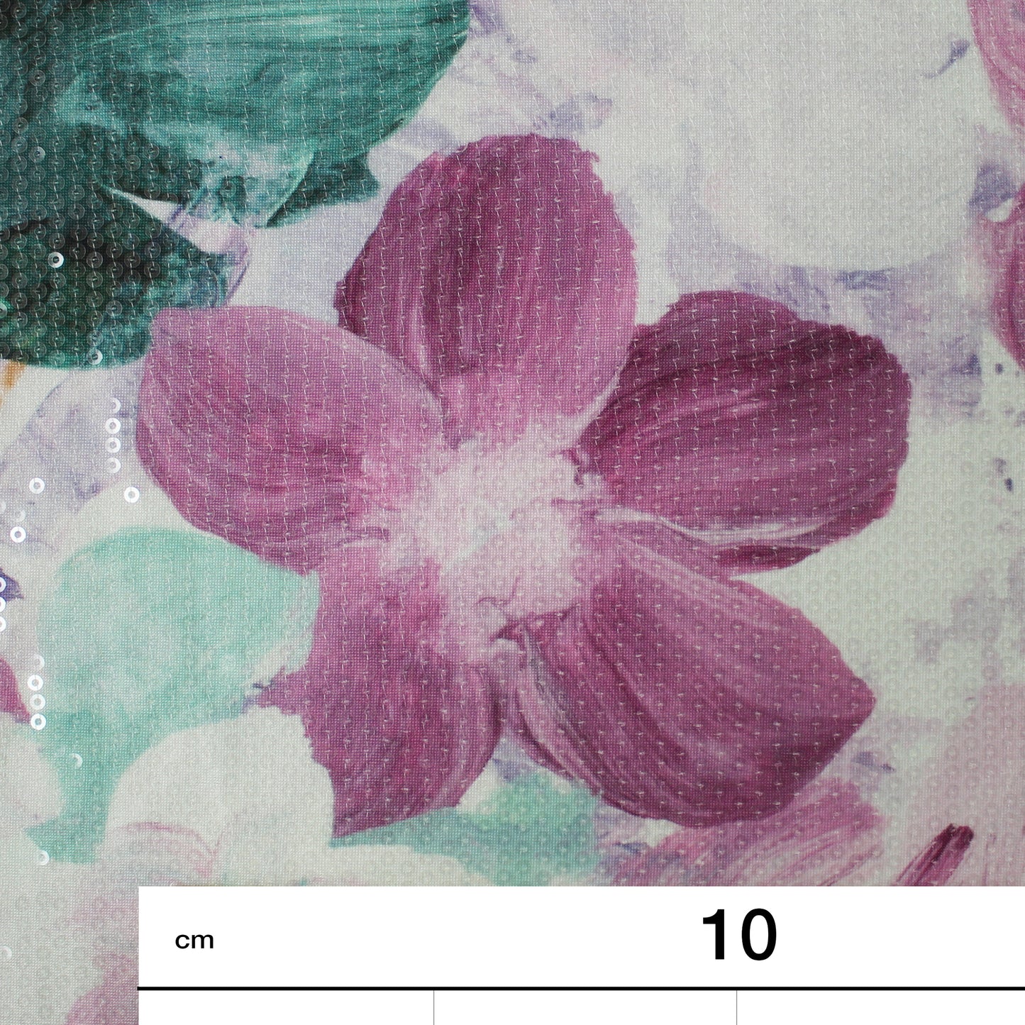 Tulle Embroidered with Paillettes and Pink-Purple Floral Print