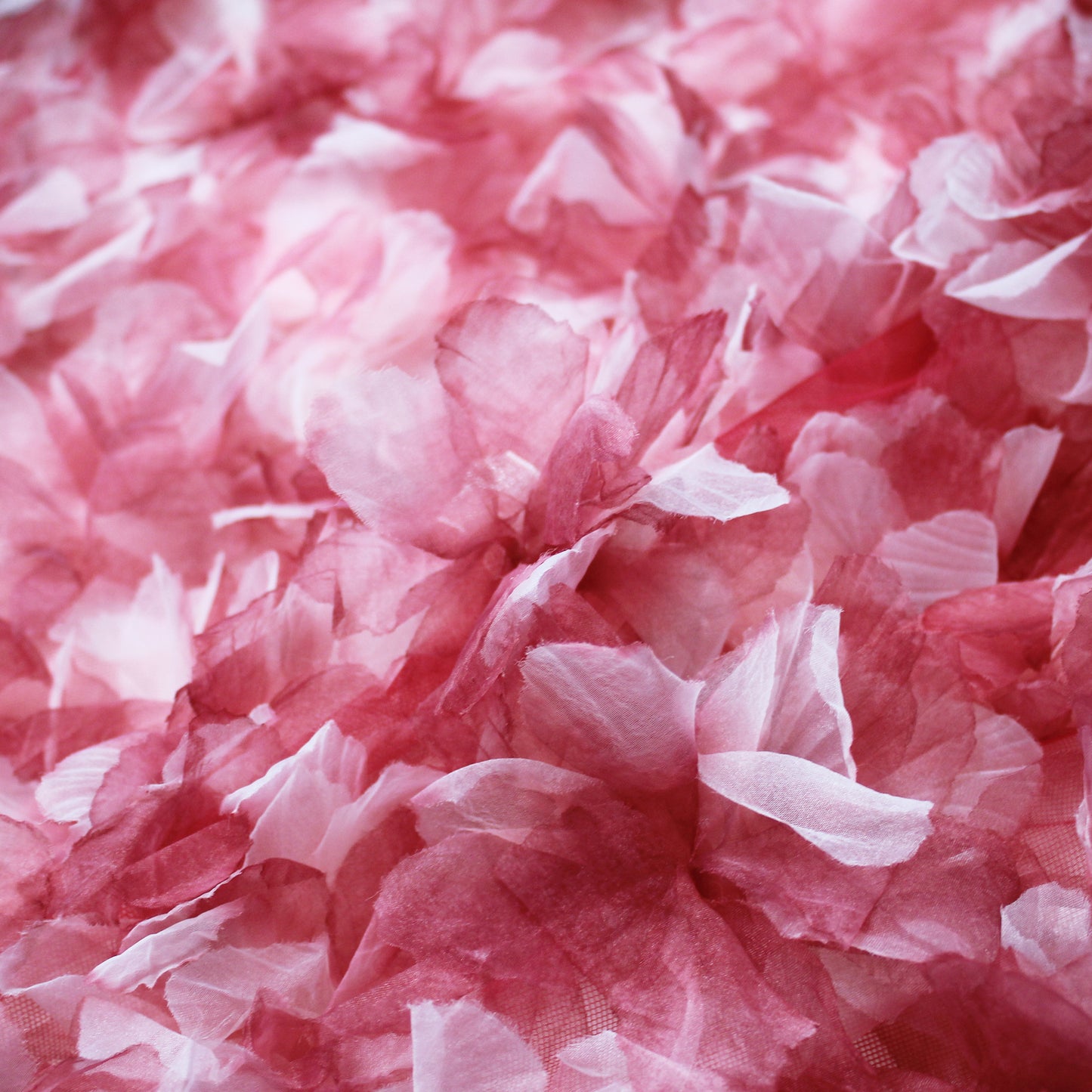 Tulle Ricamato con Petali di Fiori in Organza Multicolor