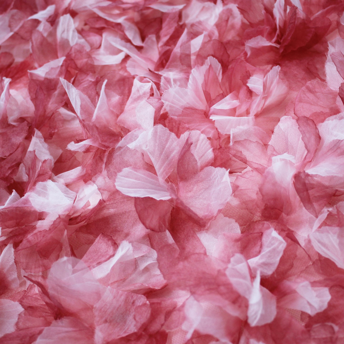 Tulle Ricamato con Petali di Fiori in Organza Multicolor