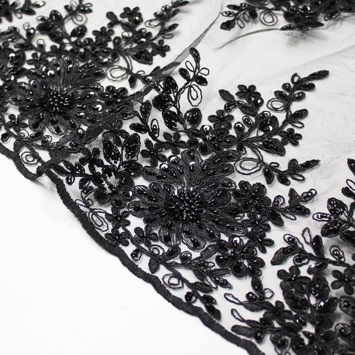 Double Borded Rebrodé Embroidered Tulle with Corals and Cutwork Embroidery for Applications