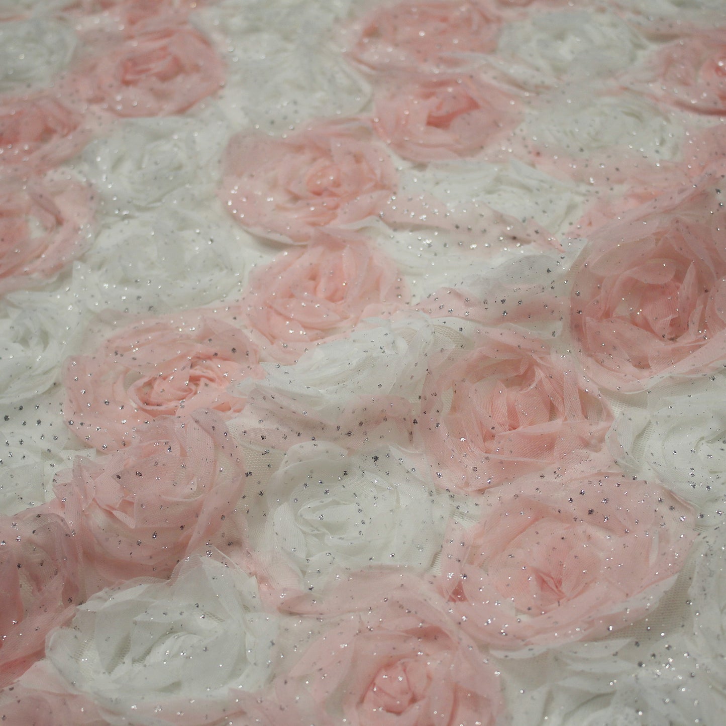 Embroidered Tulle with 3D Glitter Roses