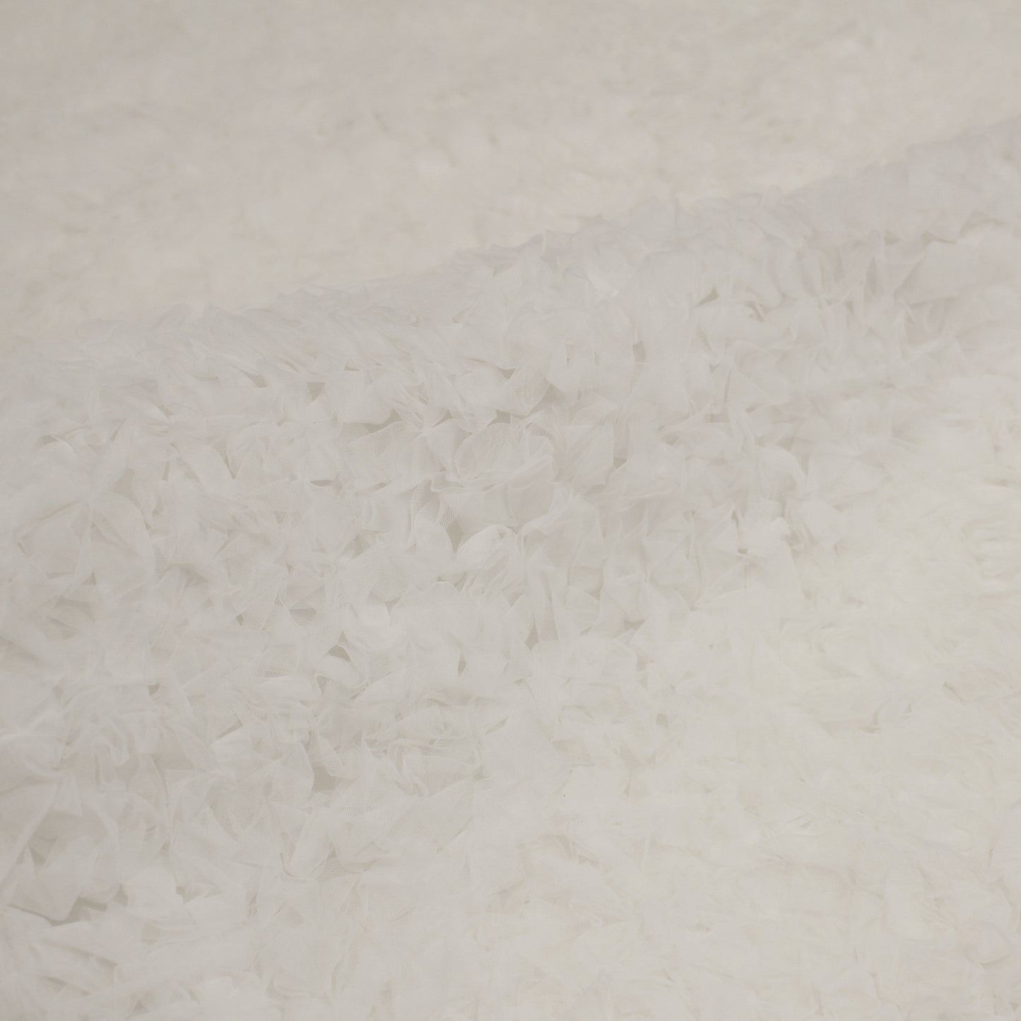 Embroidered Tulle with Ruffles and Geometric Diamond Pattern