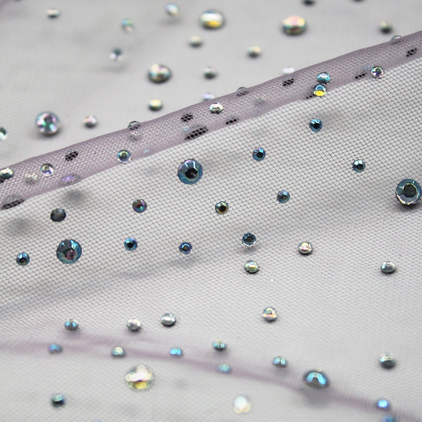 Tulle Ricamato con Strass Multicolor