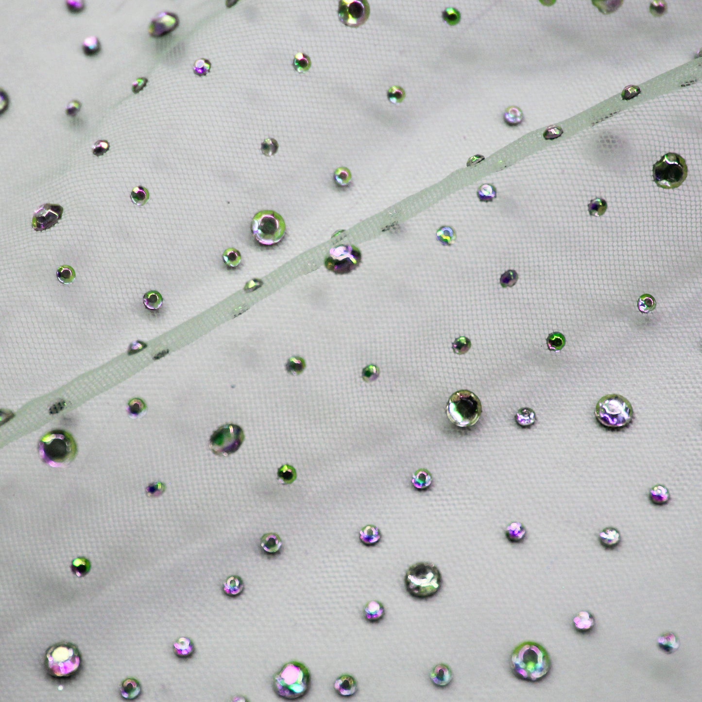 Tulle Ricamato con Strass Multicolor