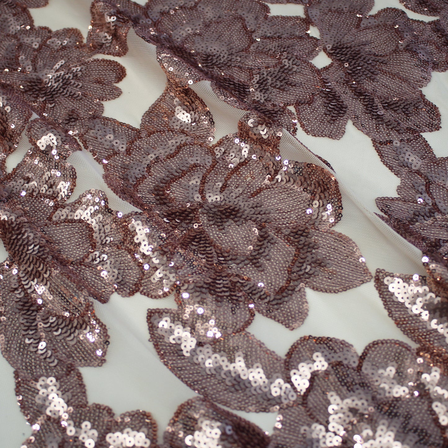 Tulle Stretch Ricamato Paillettes con Fiori Grandi