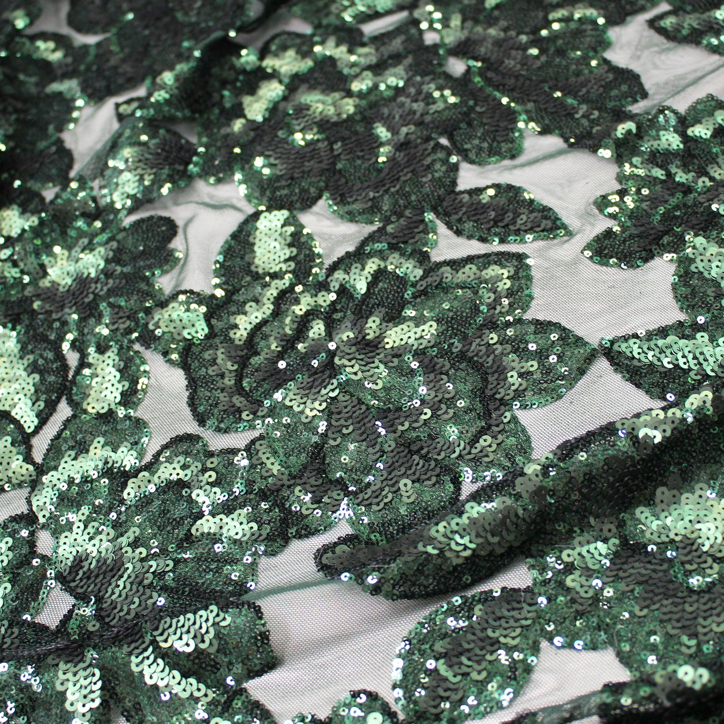 Tulle Stretch Ricamato Paillettes con Fiori Grandi