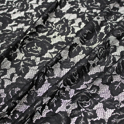Elasticized Black Chantilly Lace with Flowers
